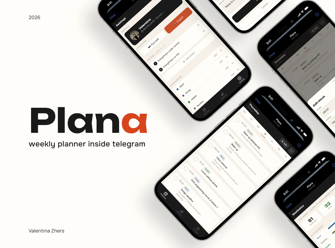 Plana - weekly planner Telegram Mini App — Изображение №1 — Интерфейсы на Dprofile