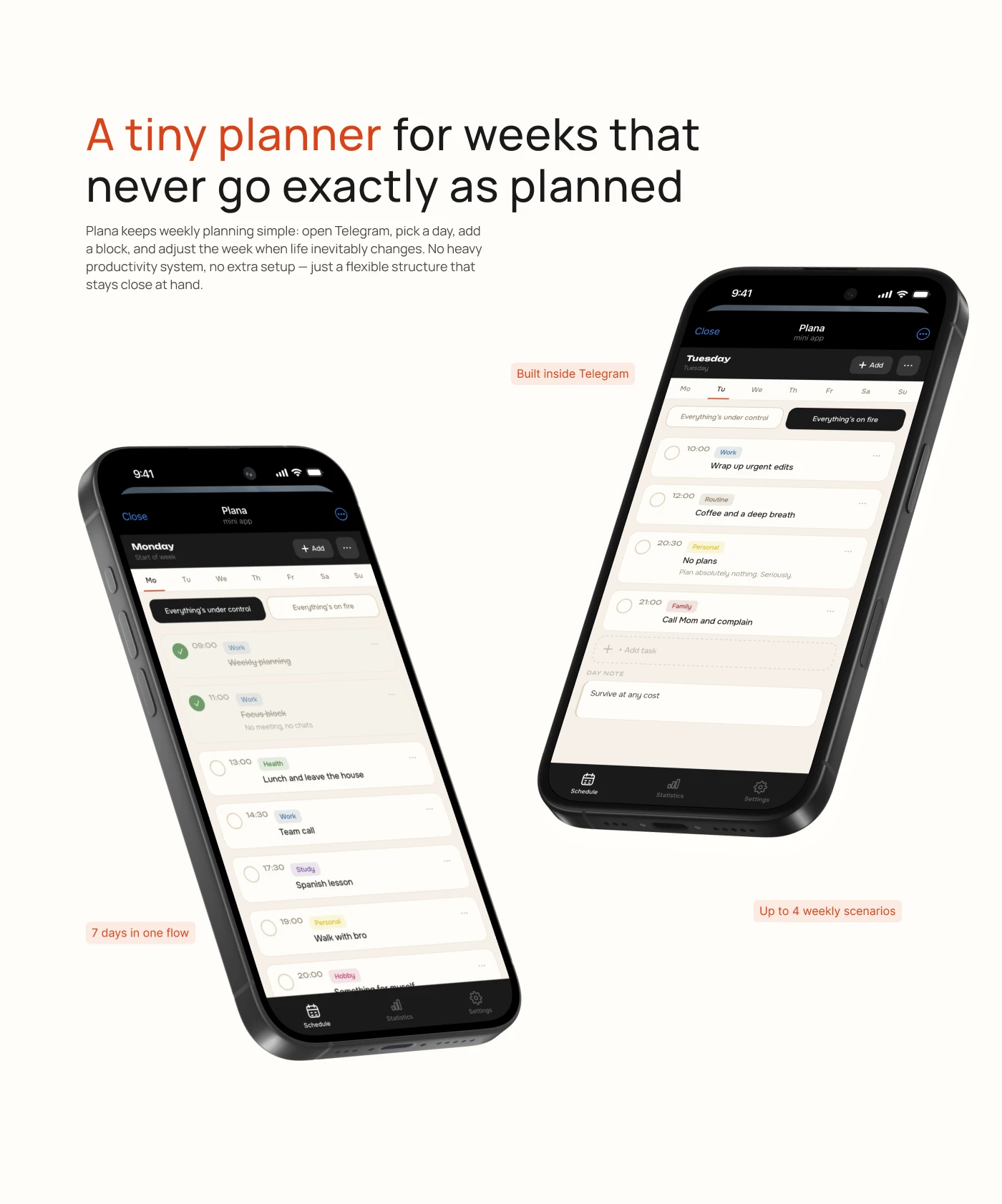 Plana - weekly planner Telegram Mini App — Изображение №13 — Интерфейсы на Dprofile