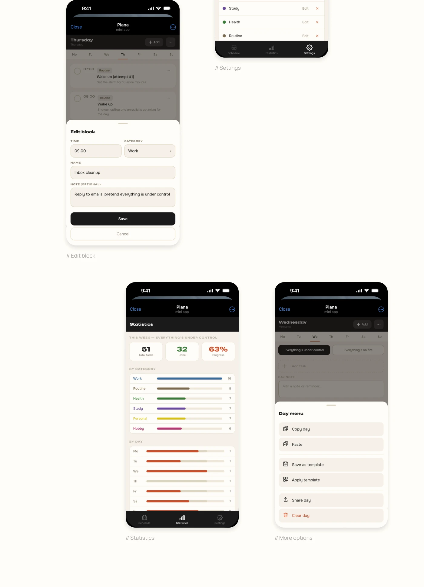 Plana - weekly planner Telegram Mini App — Изображение №9 — Интерфейсы на Dprofile