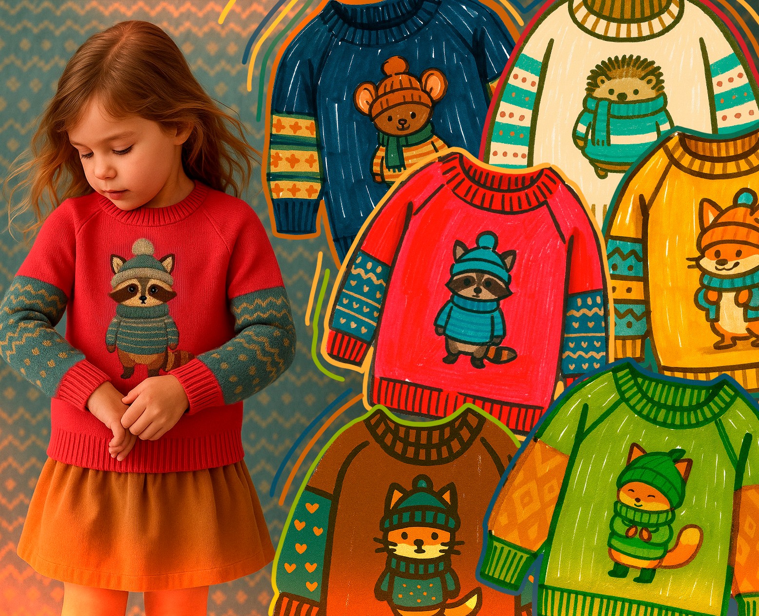 Лесные сказки: концепт детской коллекции свитеров — Иллюстрация на Dprofile