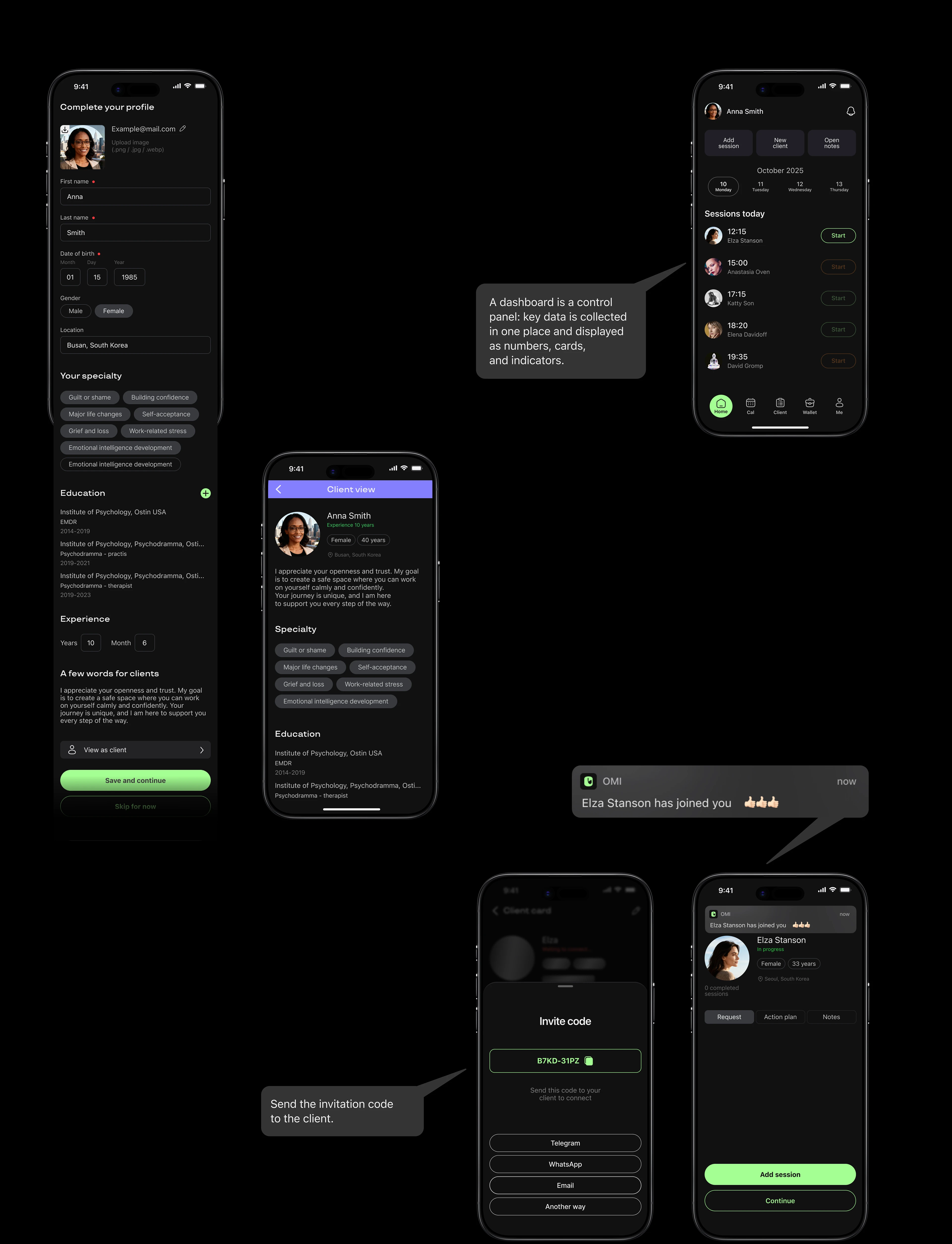Omi - мобильное приложение для психологов и клиентов — Изображение №7 — Интерфейсы на Dprofile