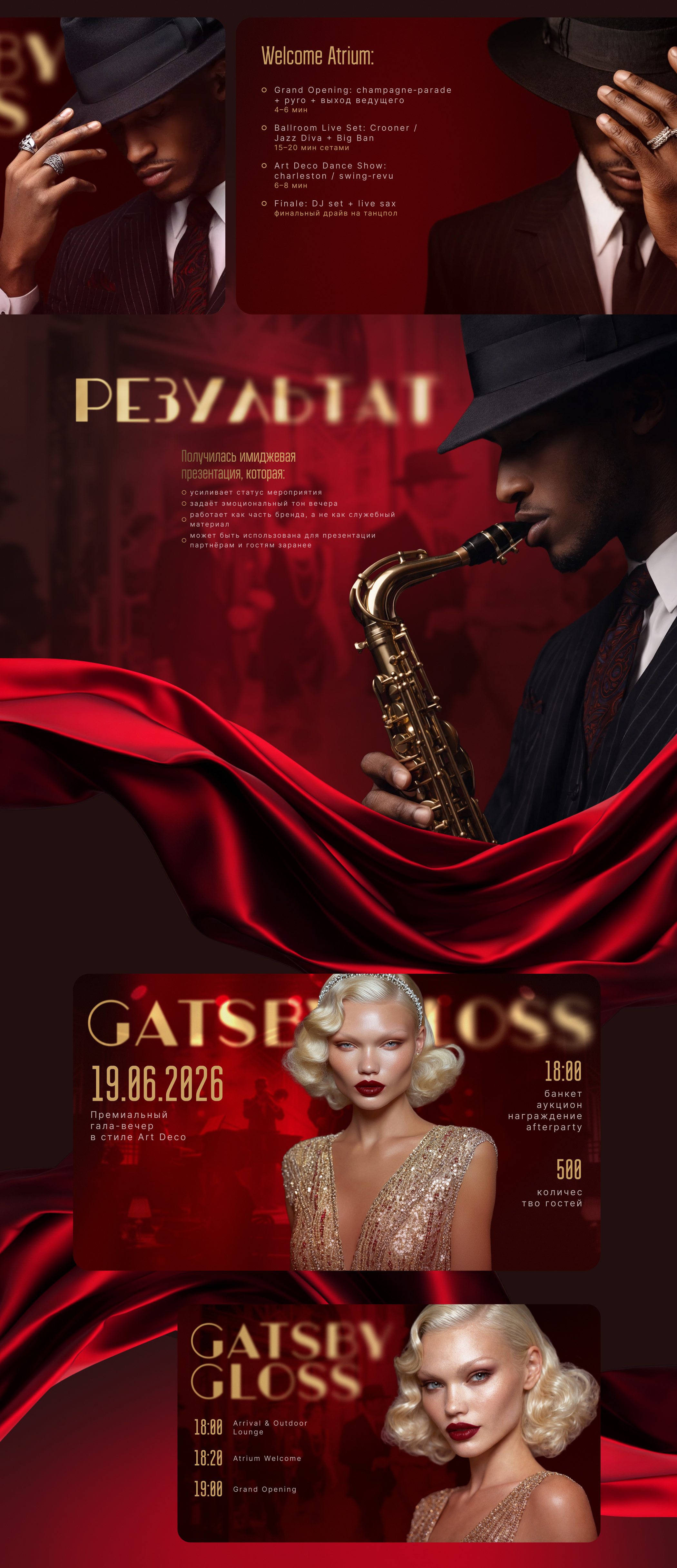 Gatsby Gloss — презентация мероприятия в стиле Art Deco — Изображение №5 — Графика, Маркетинг на Dprofile