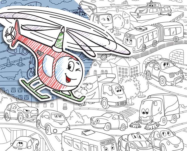 Мегараскраска для малышей. Машинки — Иллюстрация на Dprofile
