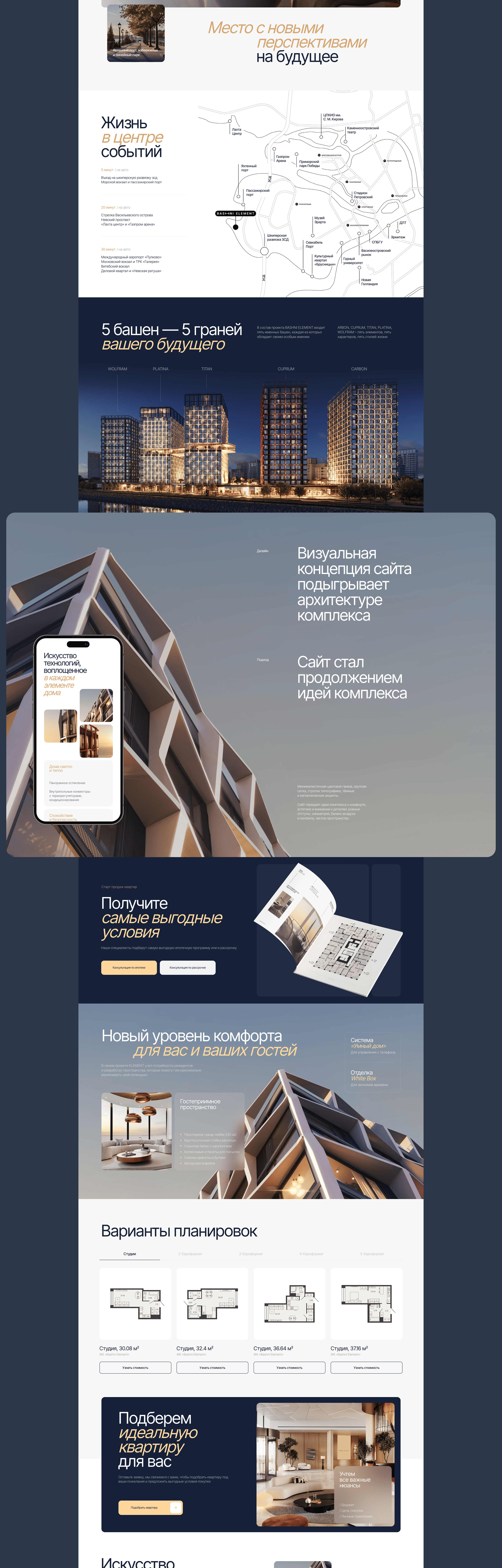 Лендинг для жилого комплекса «Bashni Element» — Изображение №2 — Интерфейсы на Dprofile