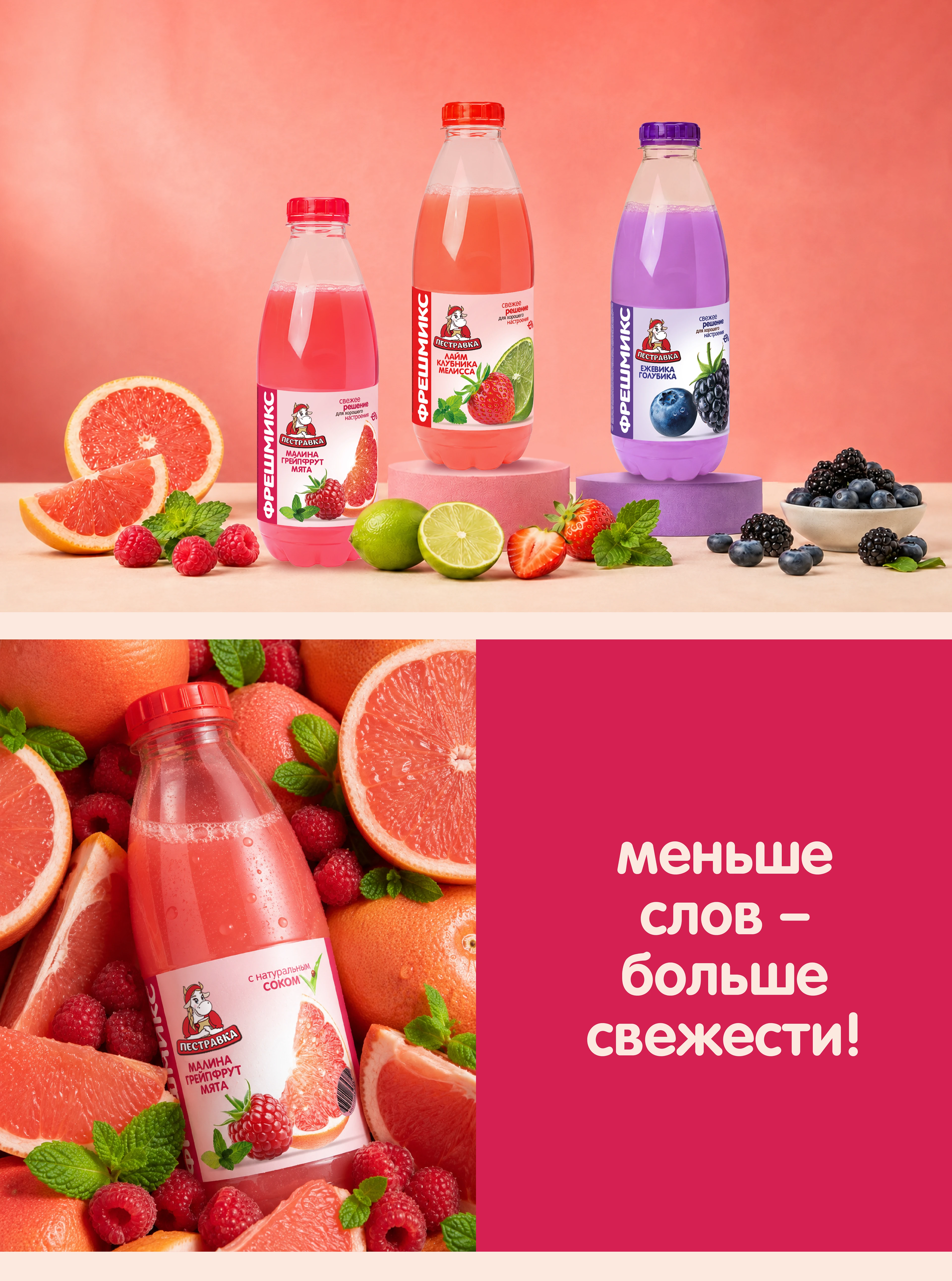 Дизайн этикеток Фрешмиксов|"Пестравка" — Изображение №1 — Брендинг, Графика на Dprofile