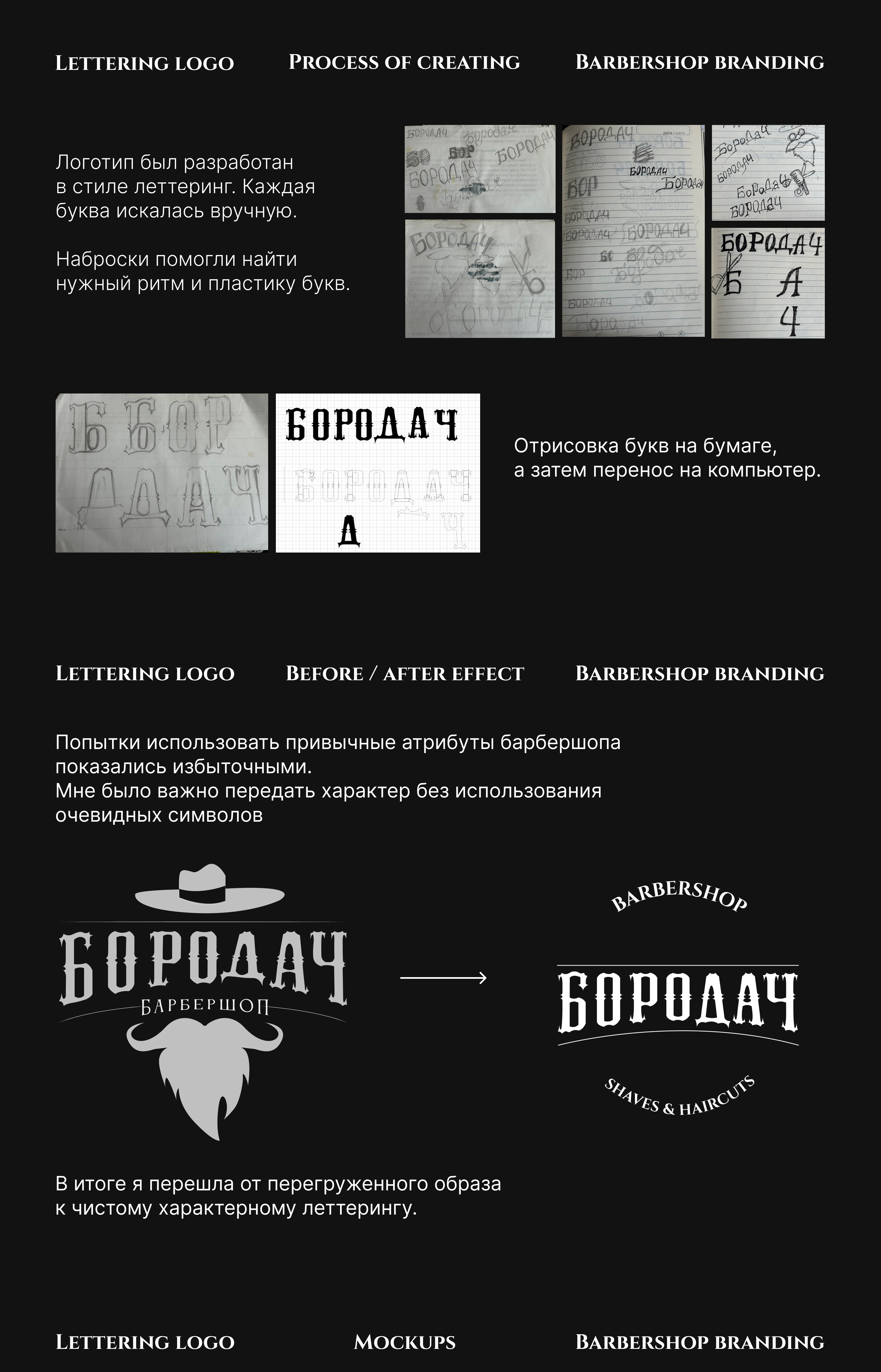 «Бородач»| Леттеринг-логотип и айдентика барбершопа — Изображение №3 — Брендинг, Графика на Dprofile