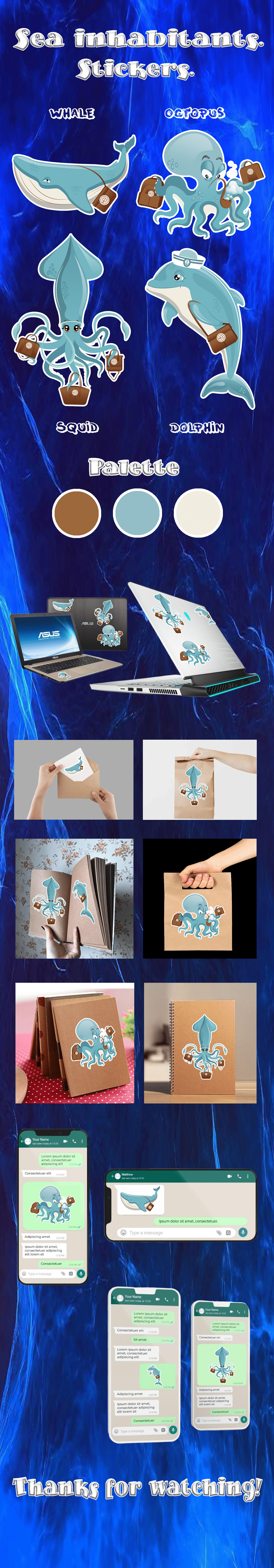 Sea inhabitants. Stickers — Изображение №1 — Иллюстрация, Маркетинг на Dprofile