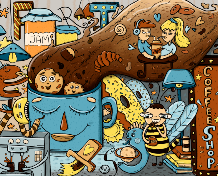 Illustration for a coffee shop — Иллюстрация, Маркетинг на Dprofile