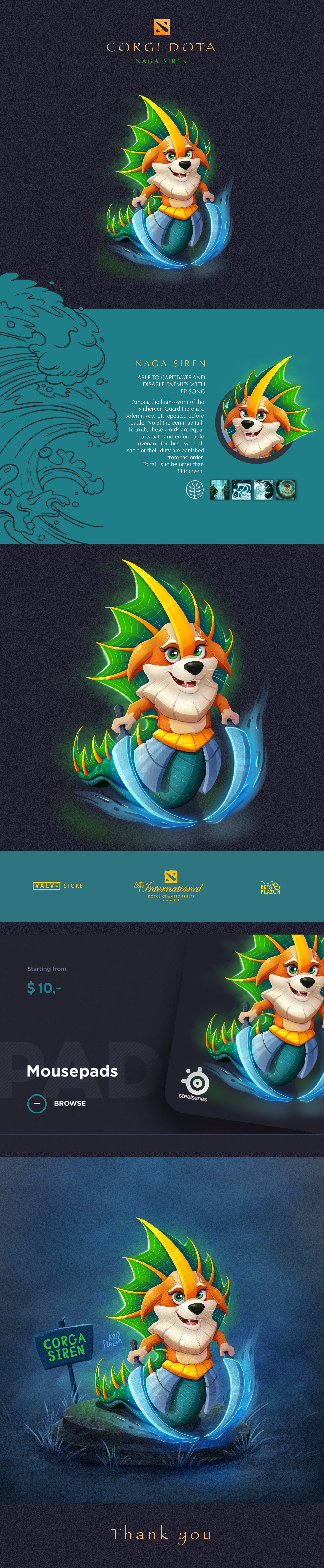 Corgi DOTA2. Naga Siren — Изображение №1 — Интерфейсы, Иллюстрация на Dprofile