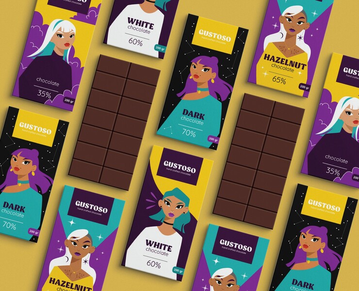 Gustoso. Chocolate Package Design. Illustrations — Брендинг, Иллюстрация на Dprofile