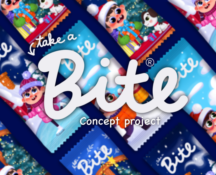 Концепт. Дизайн новогодней линейки батончиков Bite — Иллюстрация на Dprofile