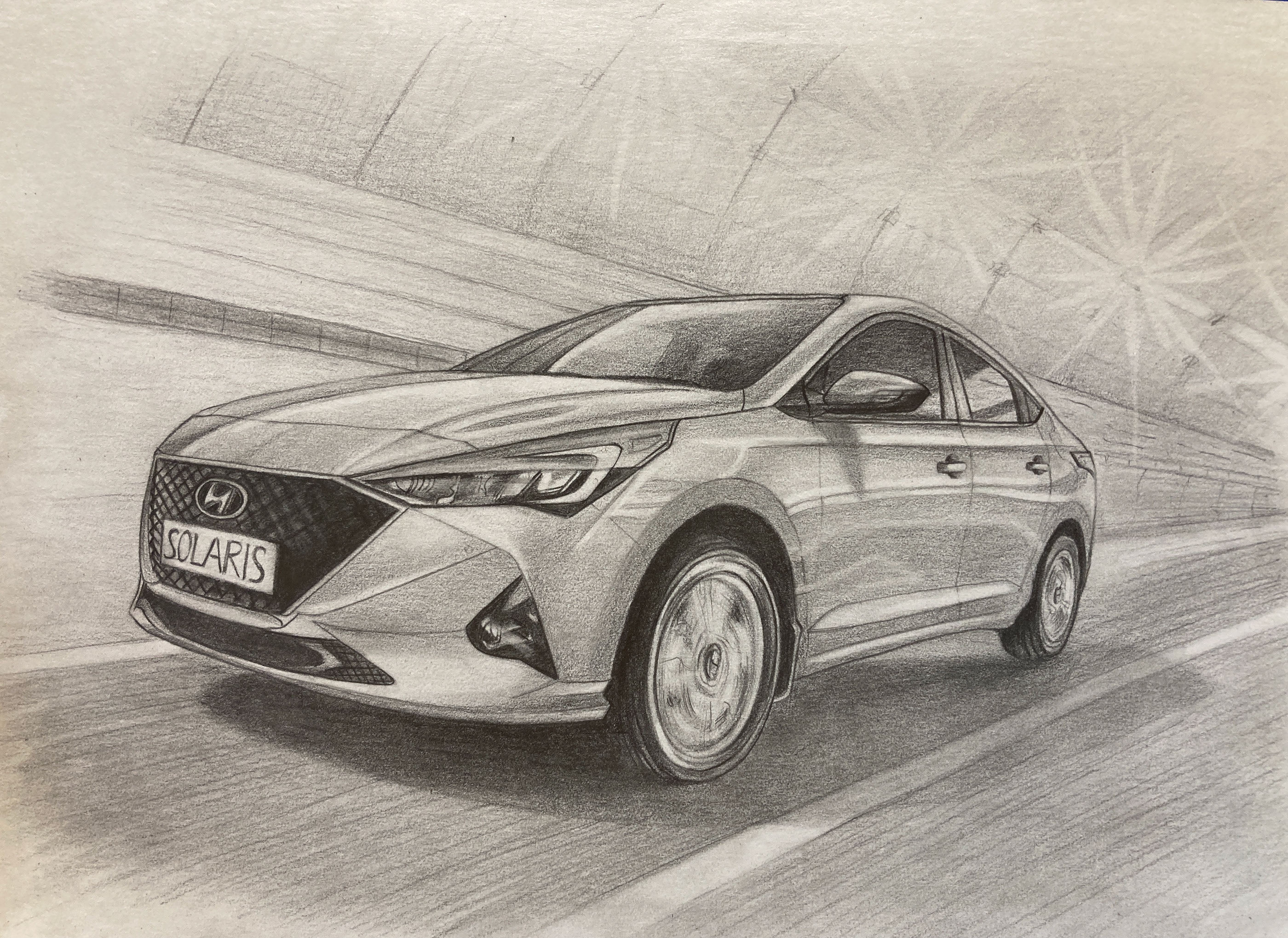 Traditional pencil drawing, car Hyundai Solaris — Изображение №5 — Графика на Dprofile