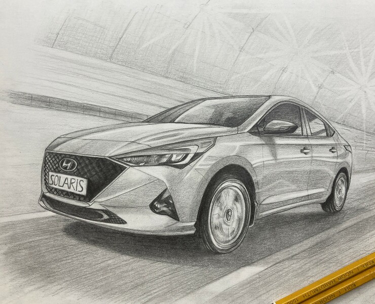 Traditional pencil drawing, car Hyundai Solaris — Графика на Dprofile