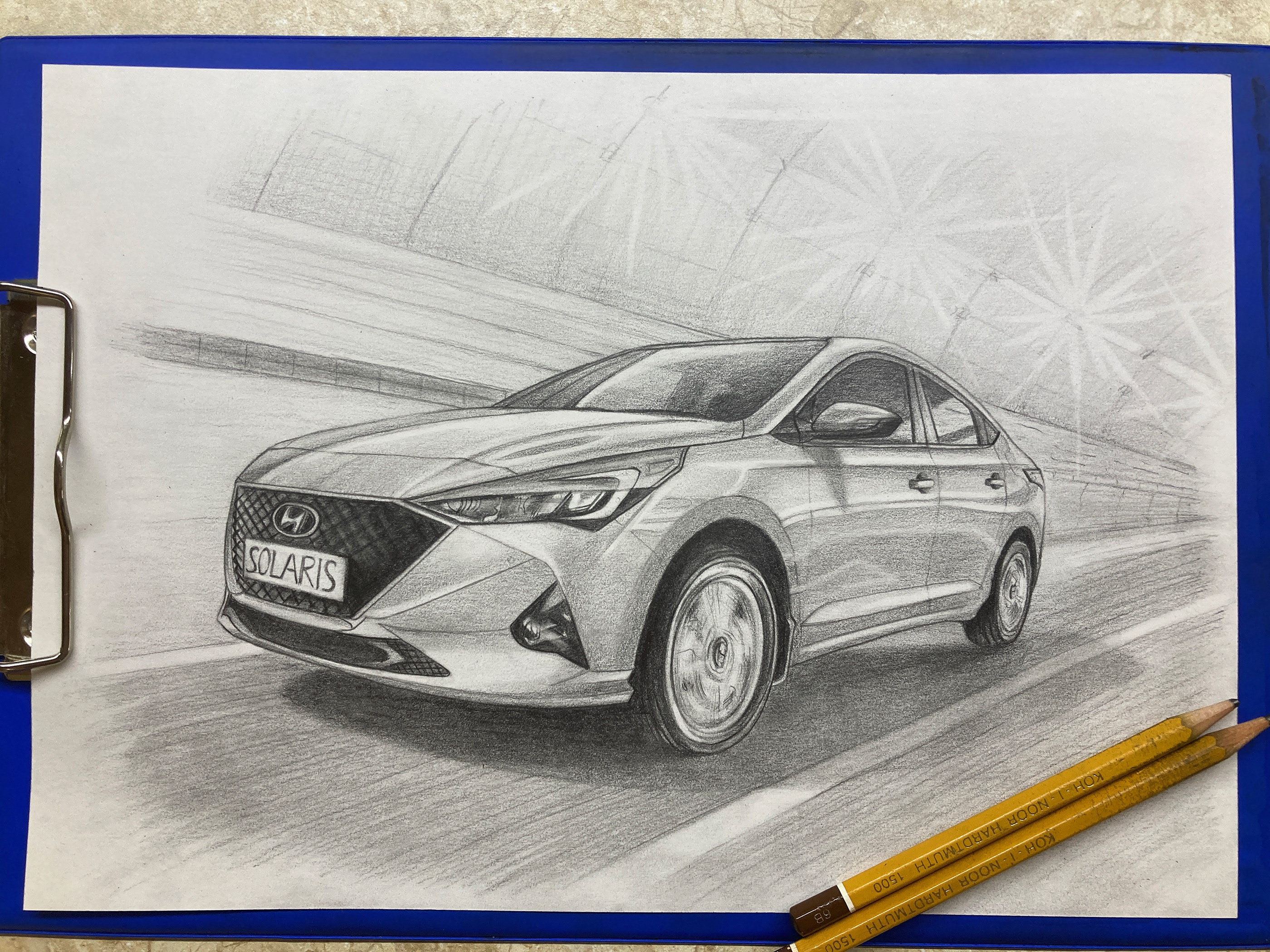 Traditional pencil drawing, car Hyundai Solaris — Изображение №1 — Графика на Dprofile