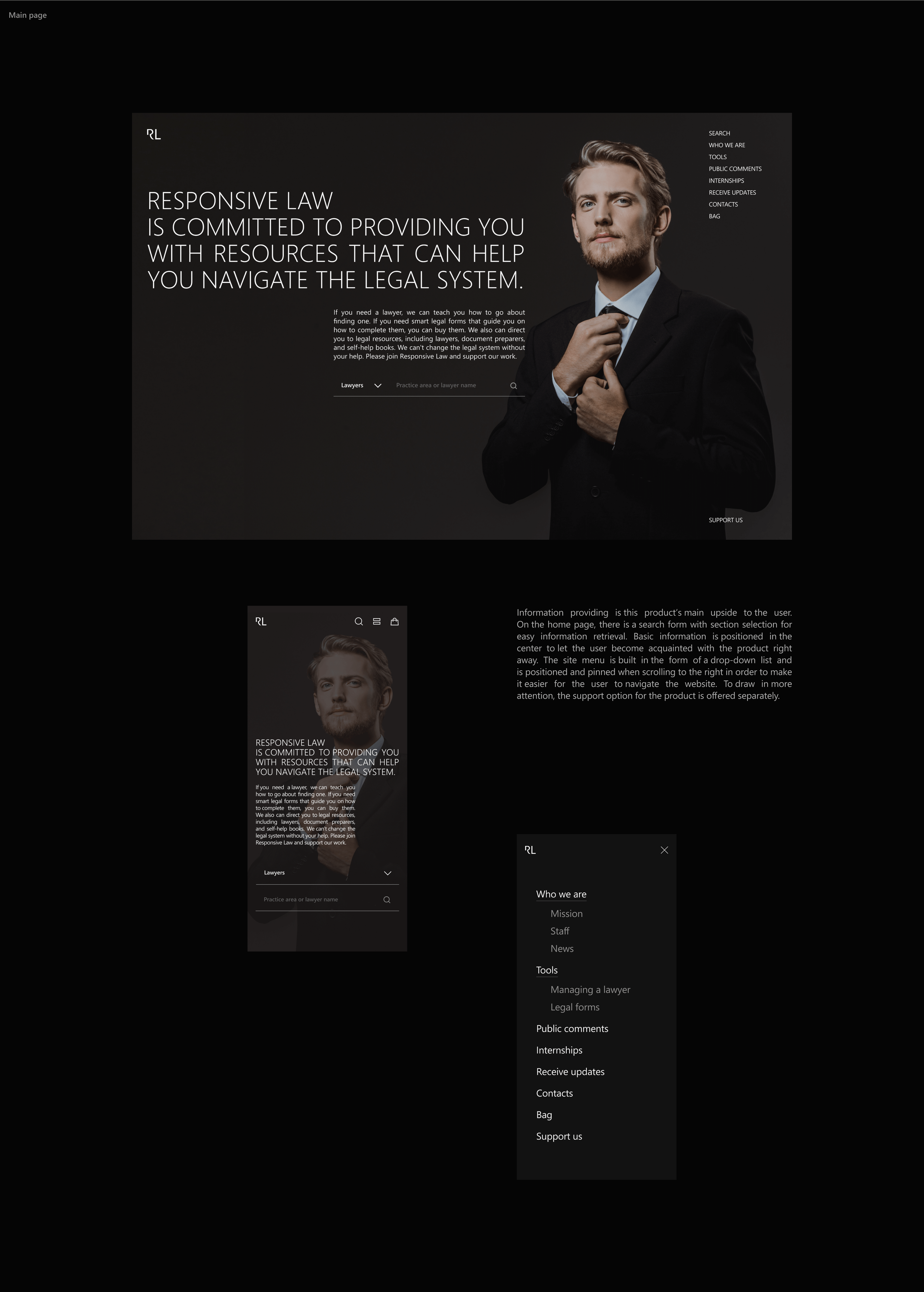 Responsive Law - корпоративный сайт — Изображение №3 — Интерфейсы, Брендинг на Dprofile