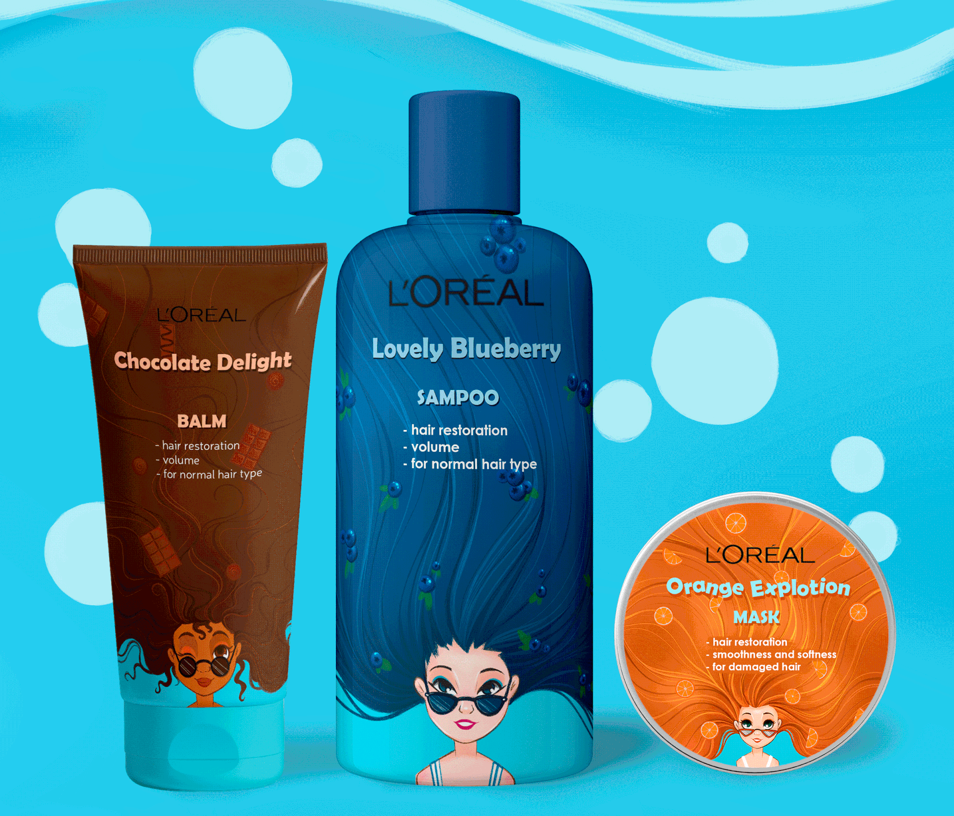 Packing illustrations. Shampoo and hair mask — Изображение №8 — Брендинг, Иллюстрация на Dprofile