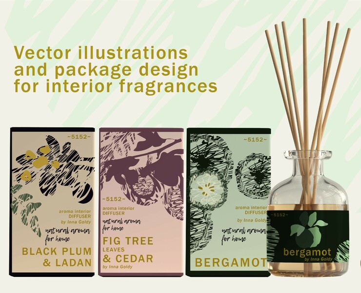 Illustrations & package design for interior aroma — Иллюстрация на Dprofile