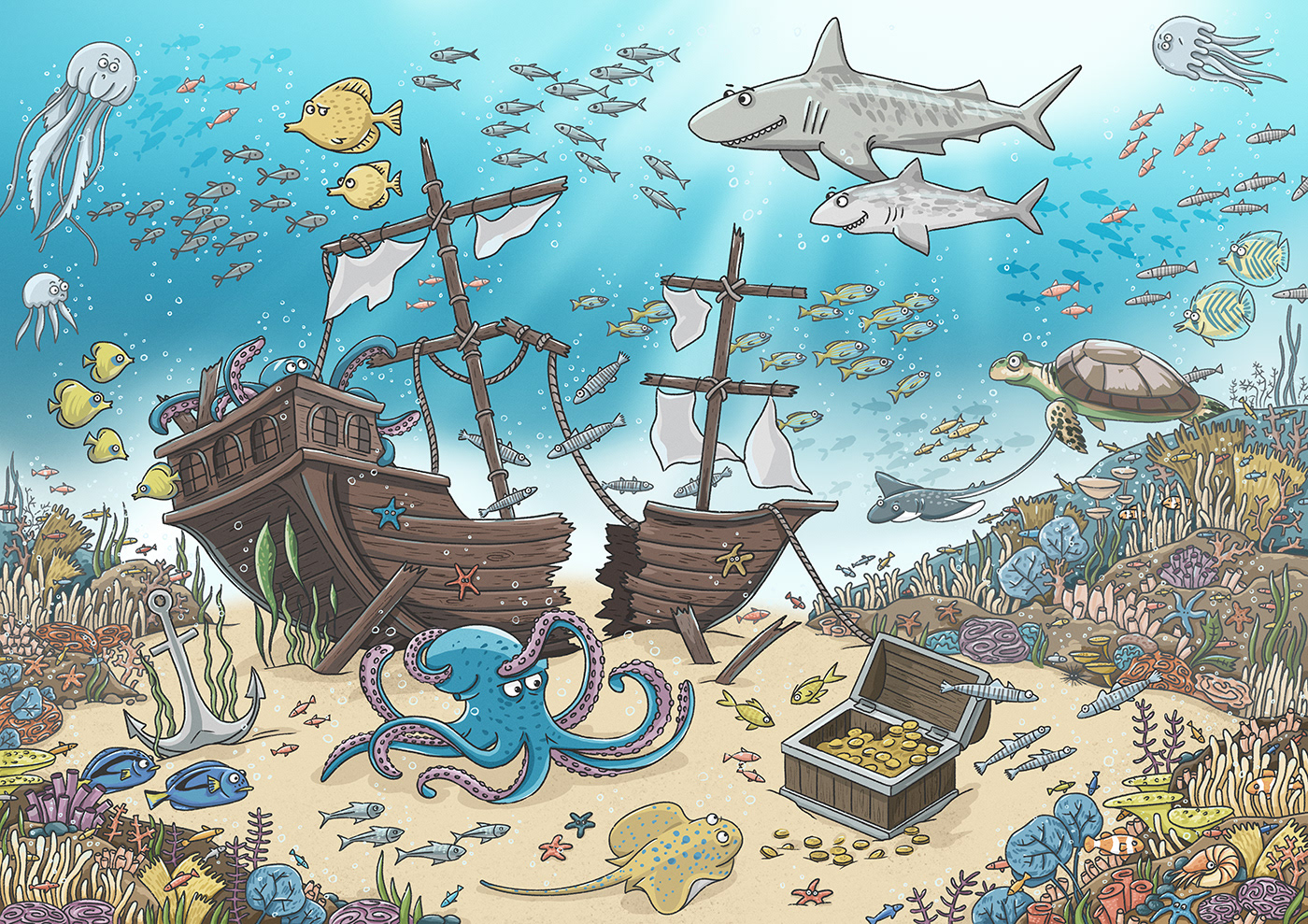Children's Wimmelbuch Book Illustration «Under the Sea» — Изображение №2 — Иллюстрация на Dprofile