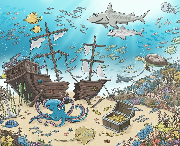Children's Wimmelbuch Book Illustration «Under the Sea» — Иллюстрация на Dprofile