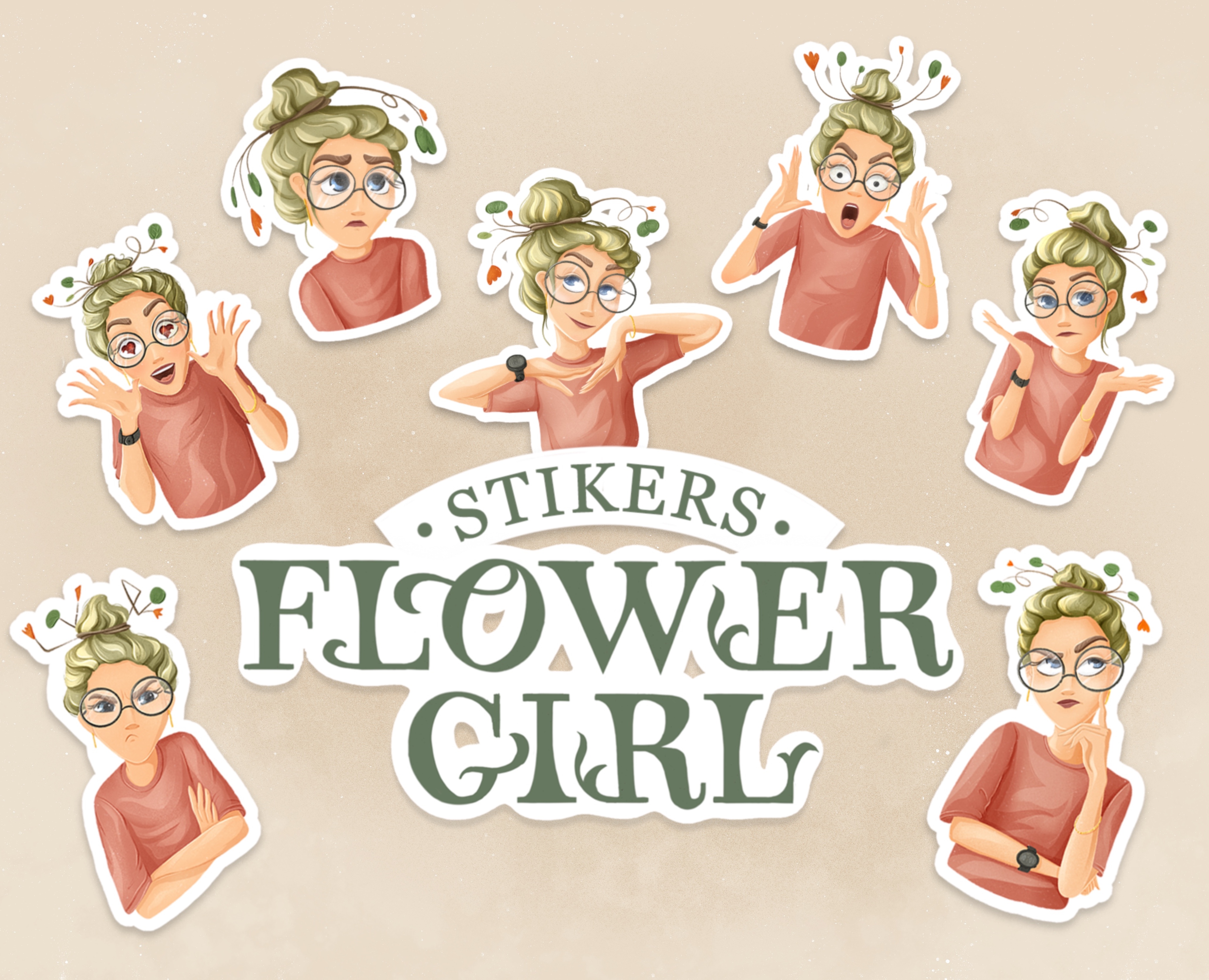 Стикеры для девушки "Flower girl". — Иллюстрация, Графика на Dprofile