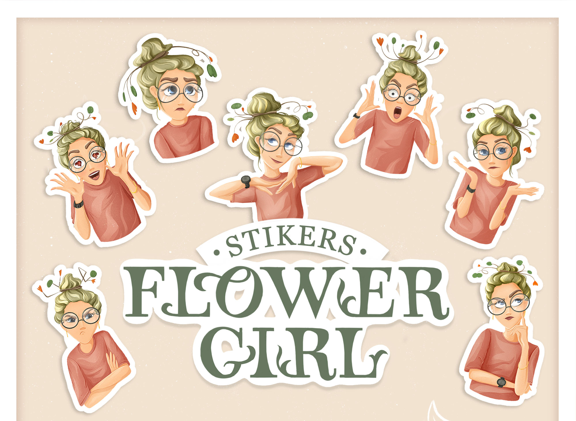 Стикеры для девушки "Flower girl". — Изображение №1 — Иллюстрация, Графика на Dprofile