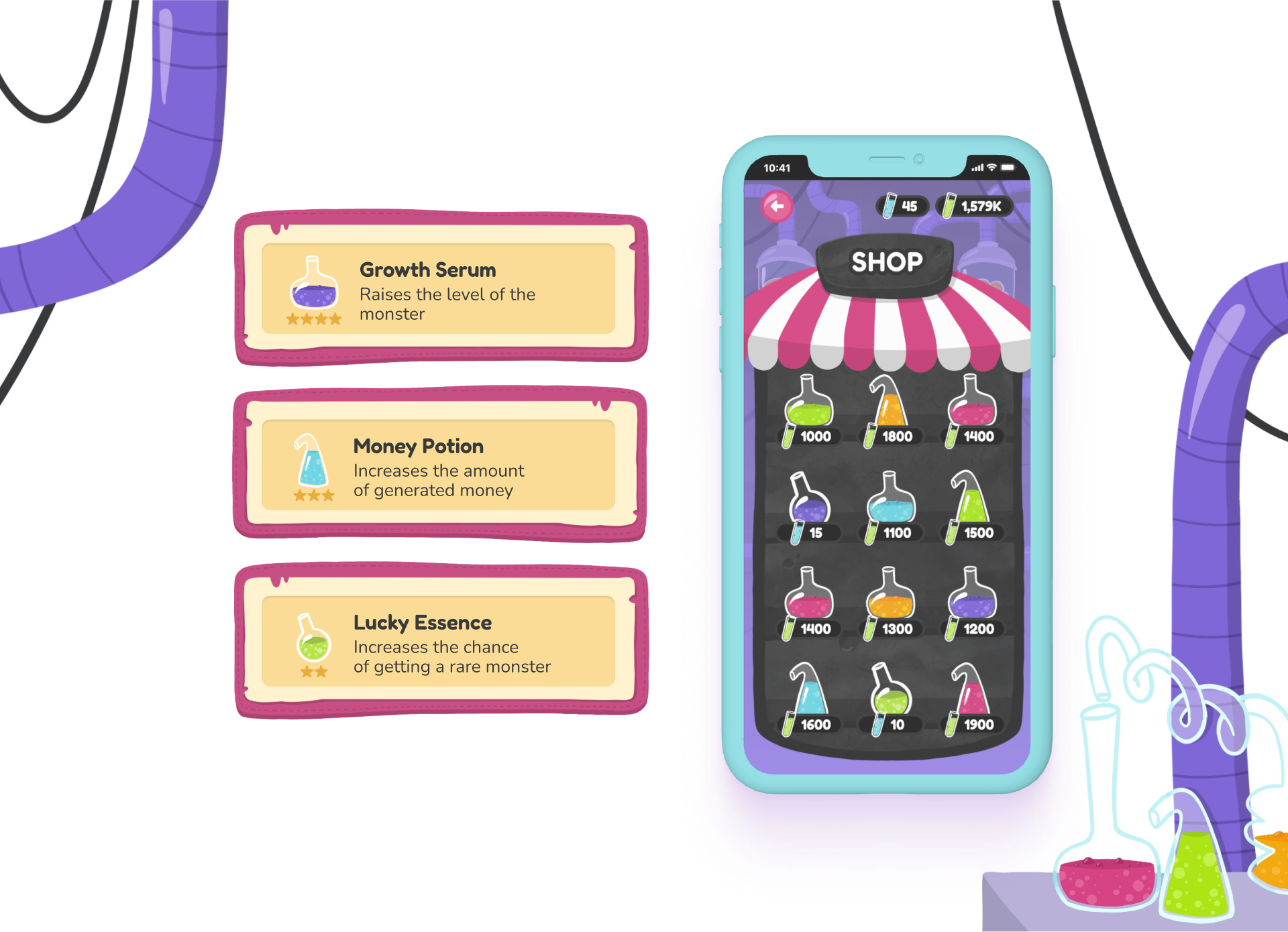 Monsters' Lab Concept Game UX/UI Design — Изображение №10 — Иллюстрация, Анимация на Dprofile