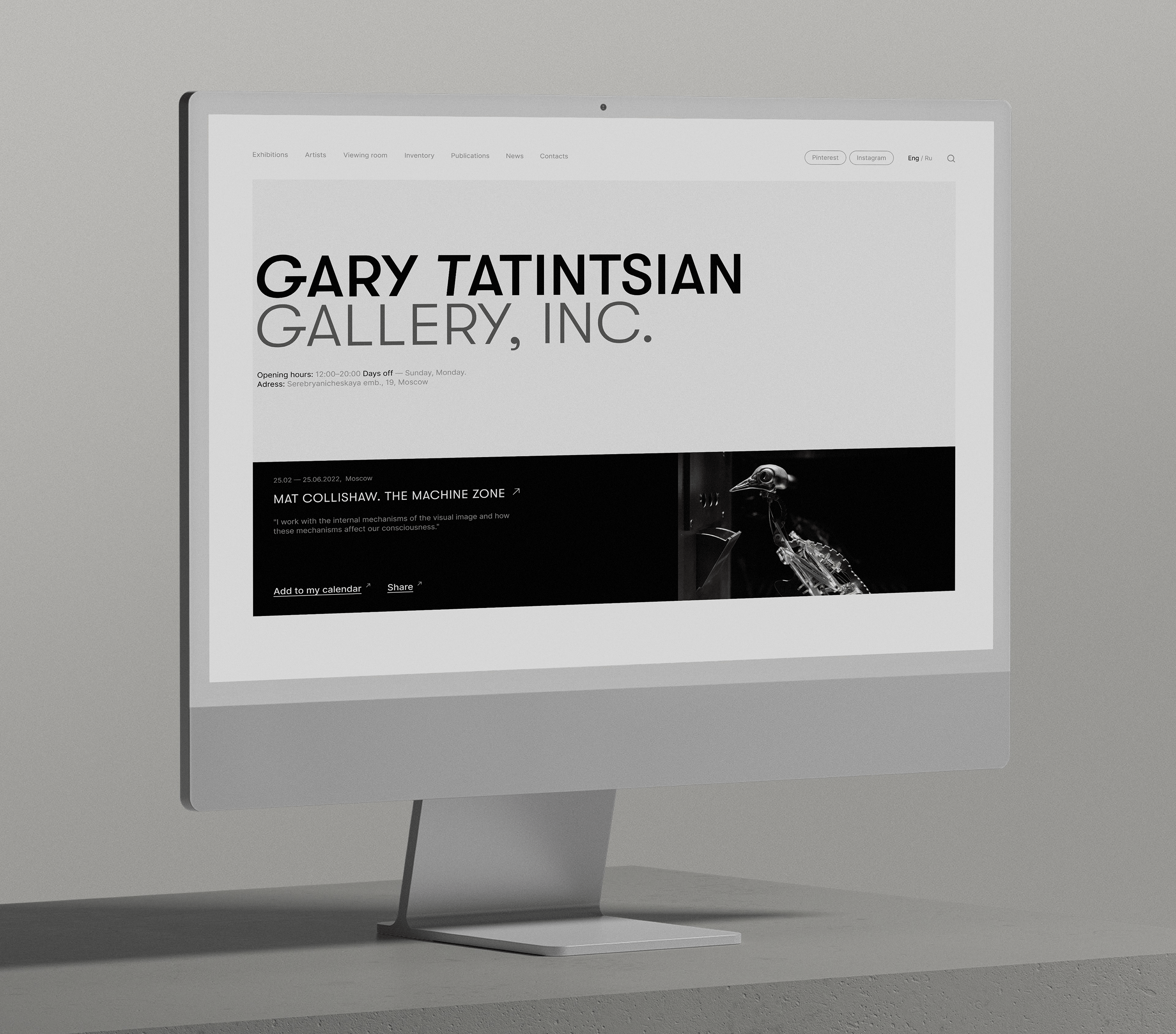 GARY TATINTSIAN GALLERY — Изображение №2 — Интерфейсы, Брендинг на Dprofile