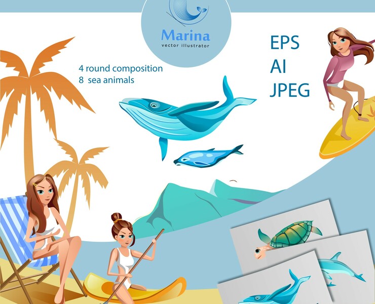 Leisure & sea animals — Интерфейсы, Иллюстрация на Dprofile