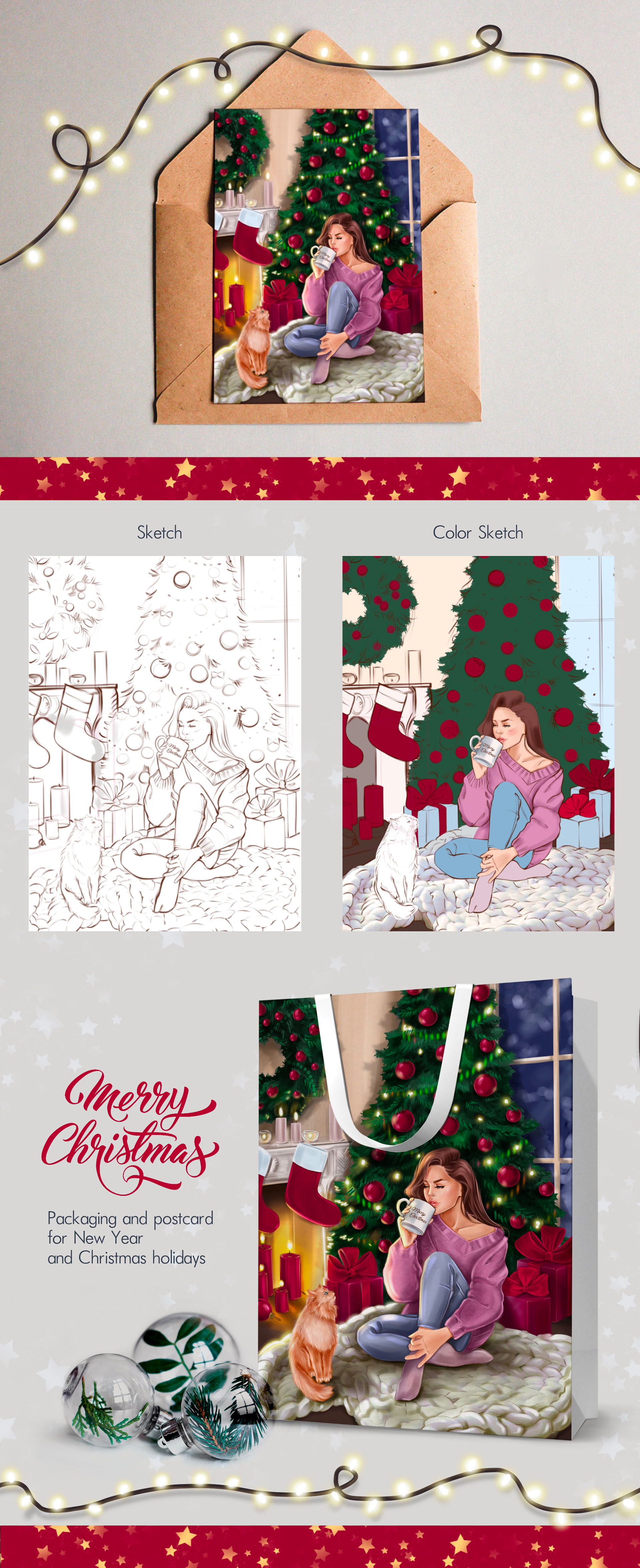 New Year Christmas holidays Packaing Postcard — Изображение №1 — Брендинг, Иллюстрация на Dprofile