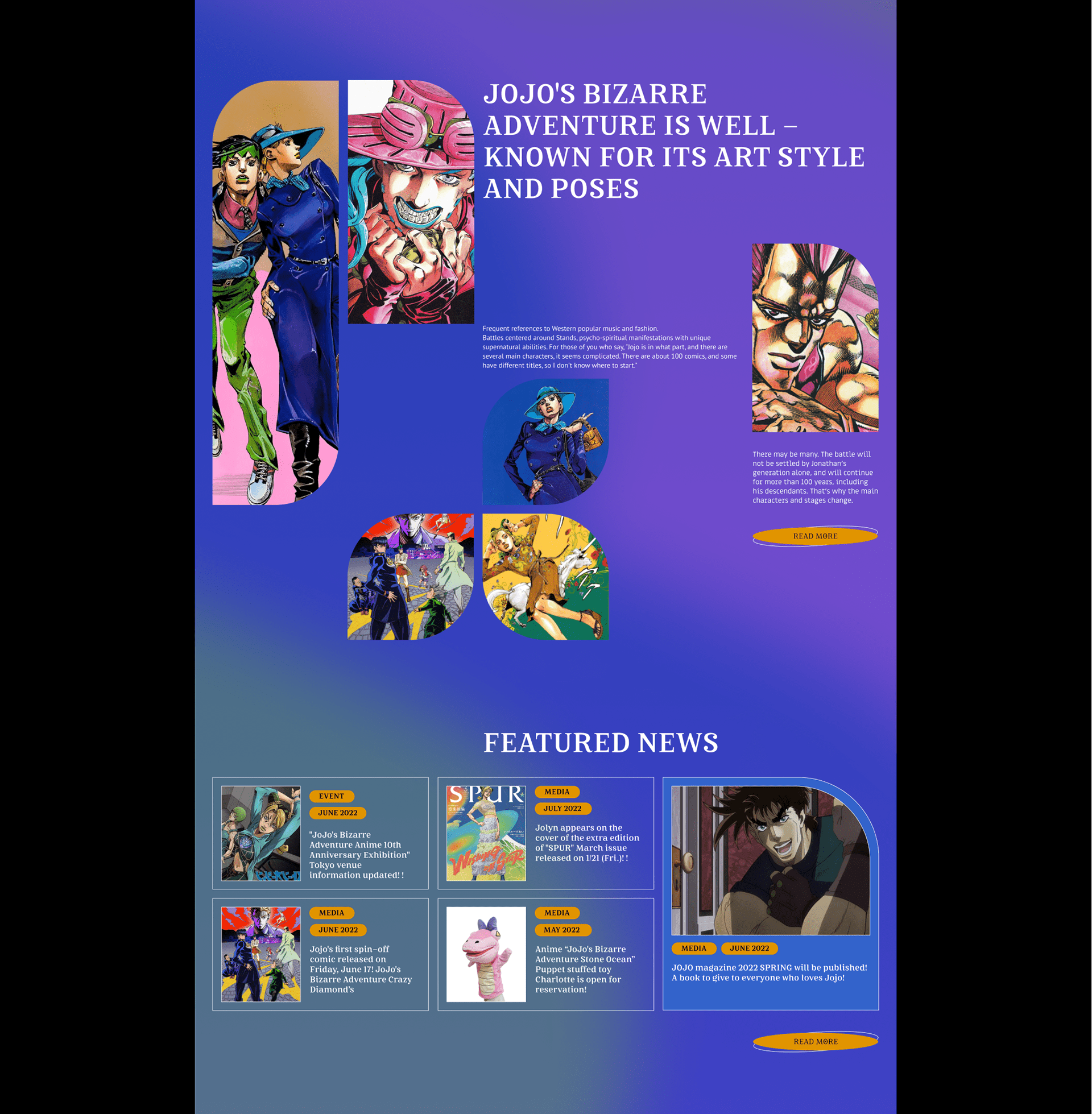 JoJo's Bizarre Adventure ★ website redesign ★ — Изображение №4 — Интерфейсы, Анимация на Dprofile