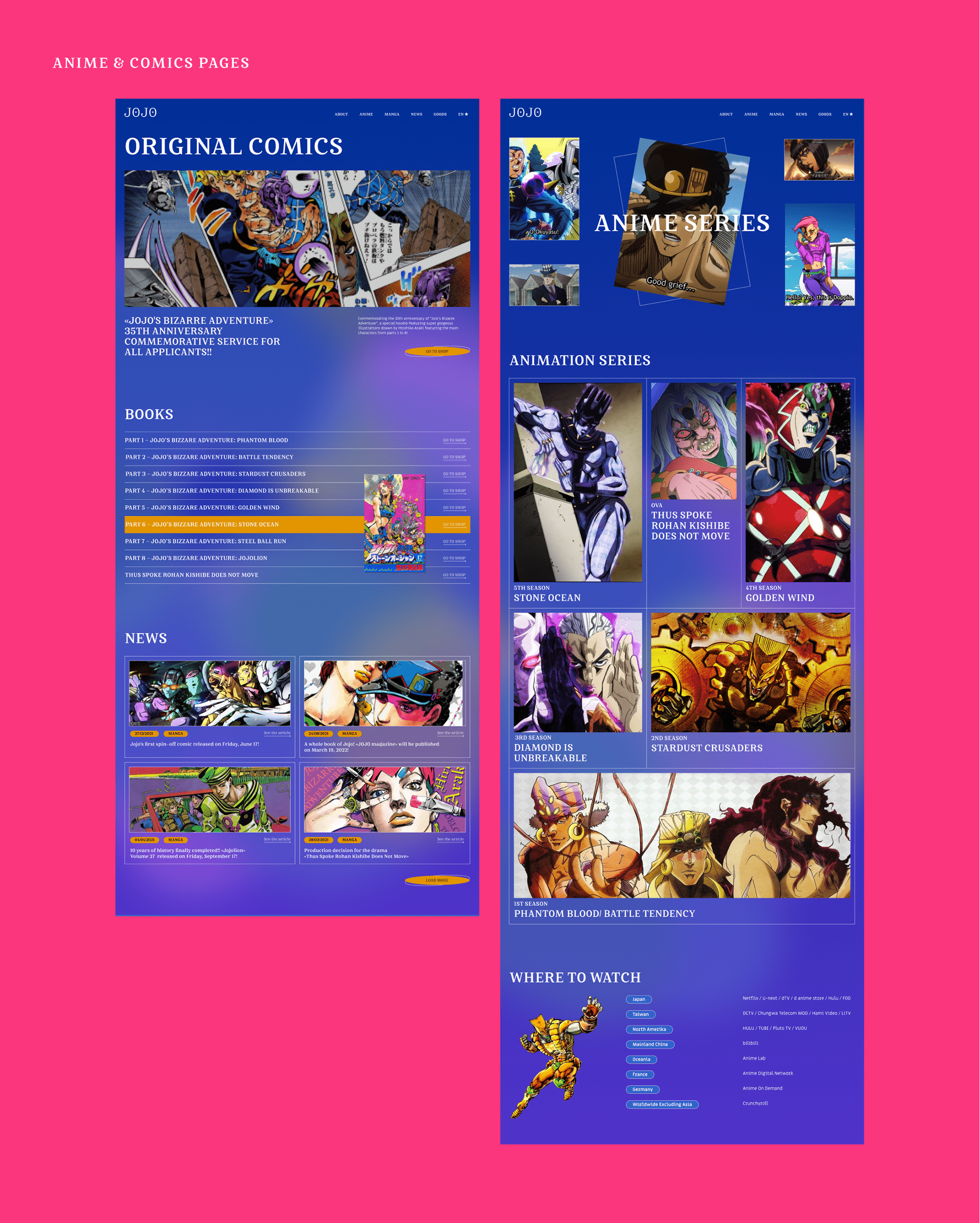 JoJo's Bizarre Adventure ★ website redesign ★ — Изображение №14 — Интерфейсы, Анимация на Dprofile