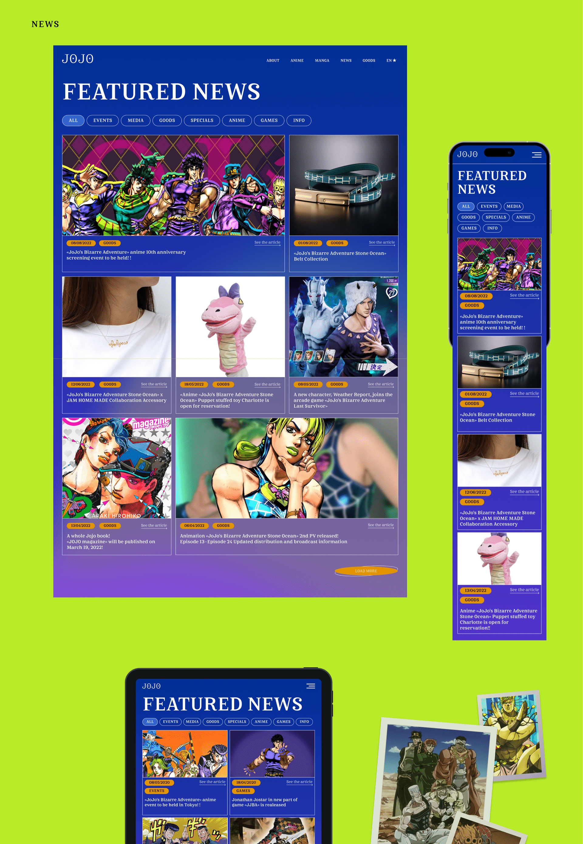 JoJo's Bizarre Adventure ★ website redesign ★ — Изображение №19 — Интерфейсы, Анимация на Dprofile