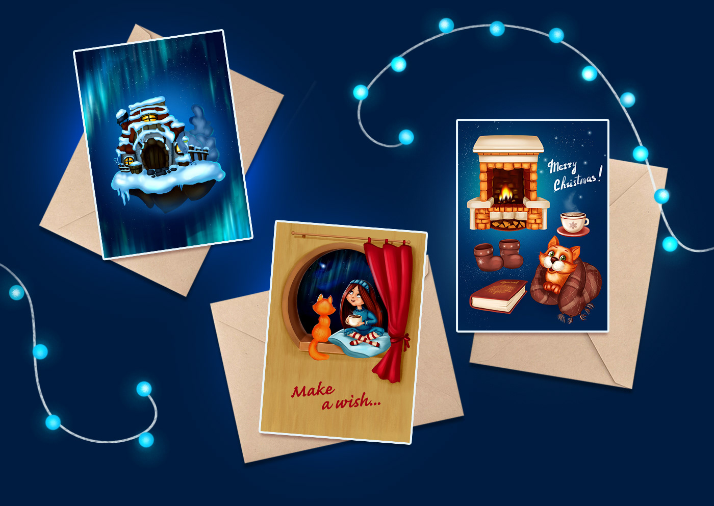 Christmas postcard "Northern lights" — Изображение №13 — Брендинг, Иллюстрация на Dprofile