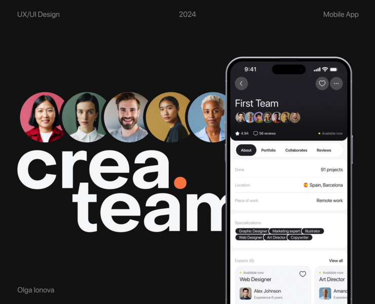 CreaTeam - Mobile App — Интерфейсы, Брендинг на Dprofile