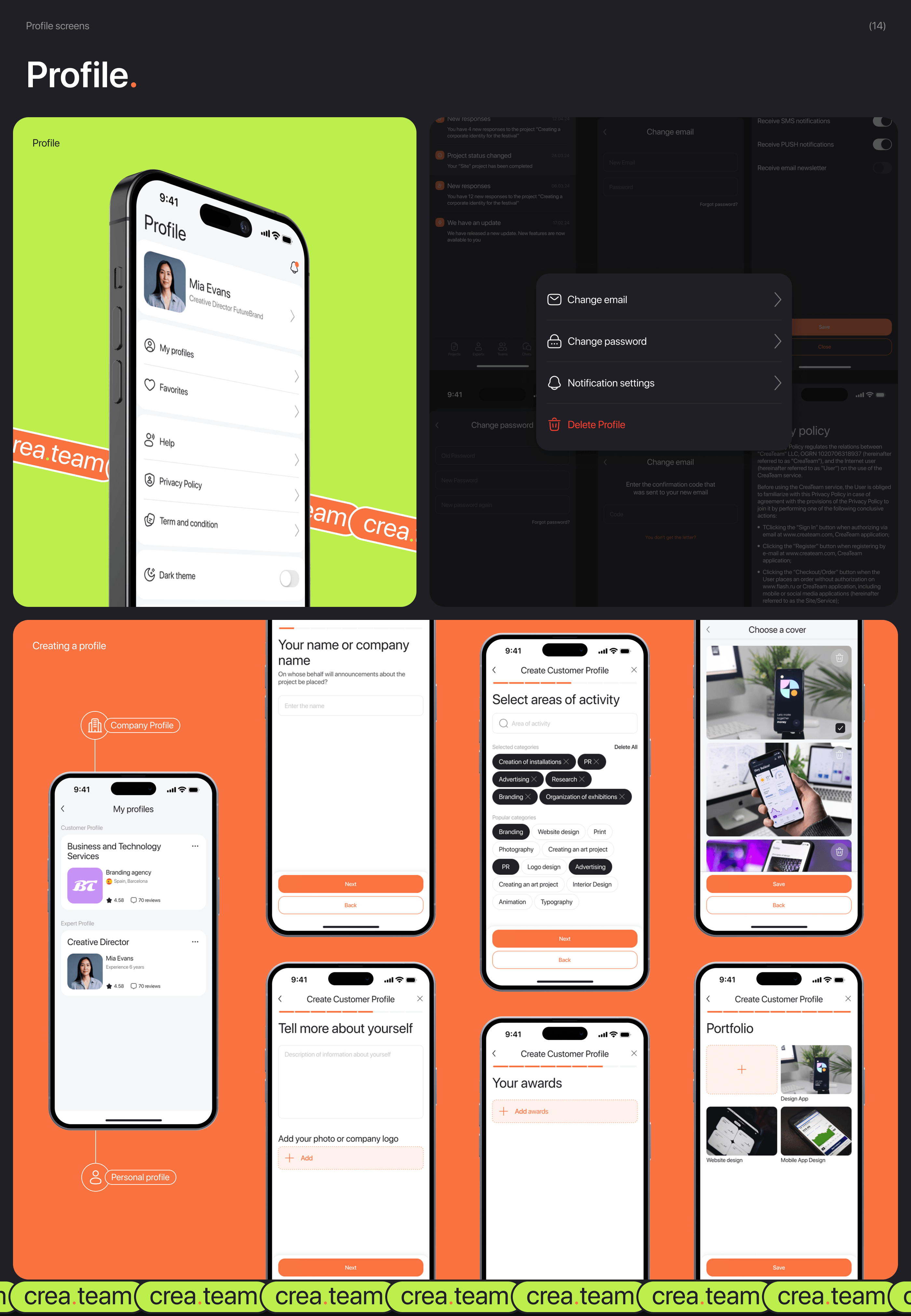 CreaTeam - Mobile App — Изображение №13 — Интерфейсы, Брендинг на Dprofile