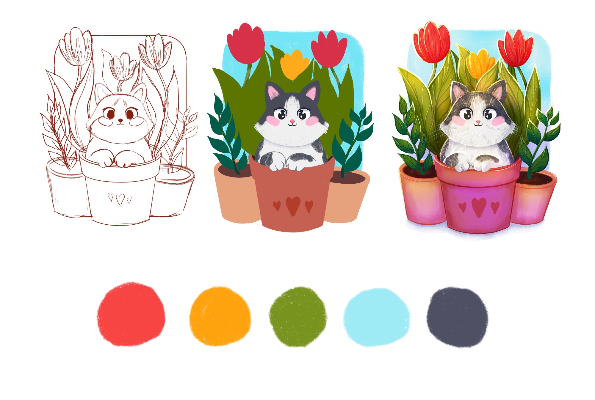 Весенний кот по имени Цветочек — Изображение №4 — Иллюстрация, Графика на Dprofile