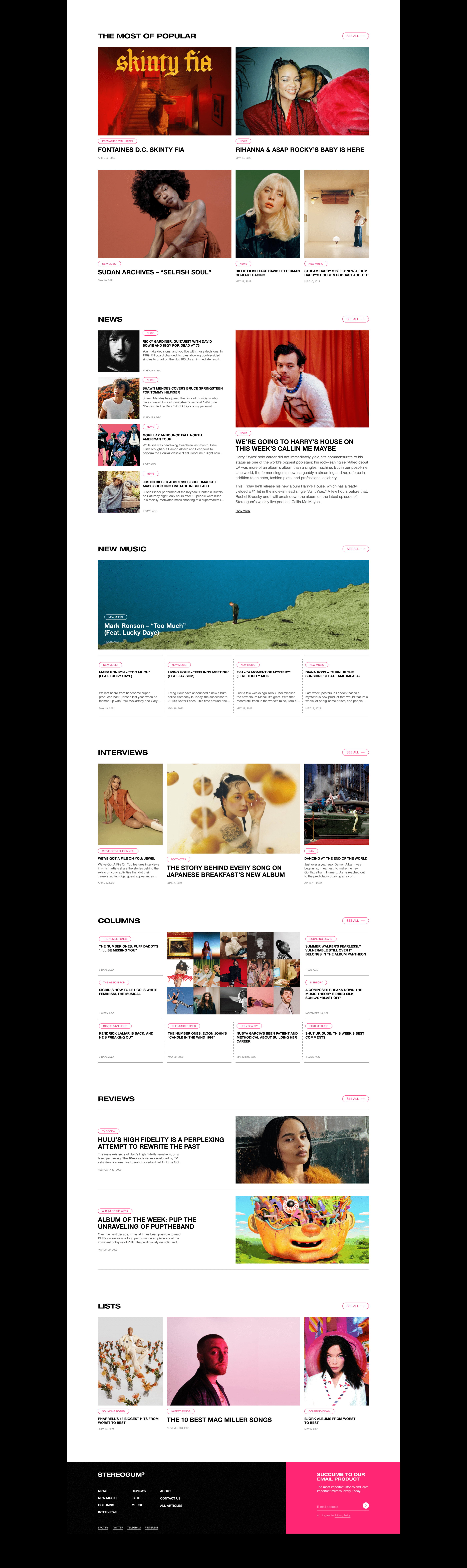 STEREOGUM | News website redesign — Изображение №2 — Интерфейсы, Анимация на Dprofile