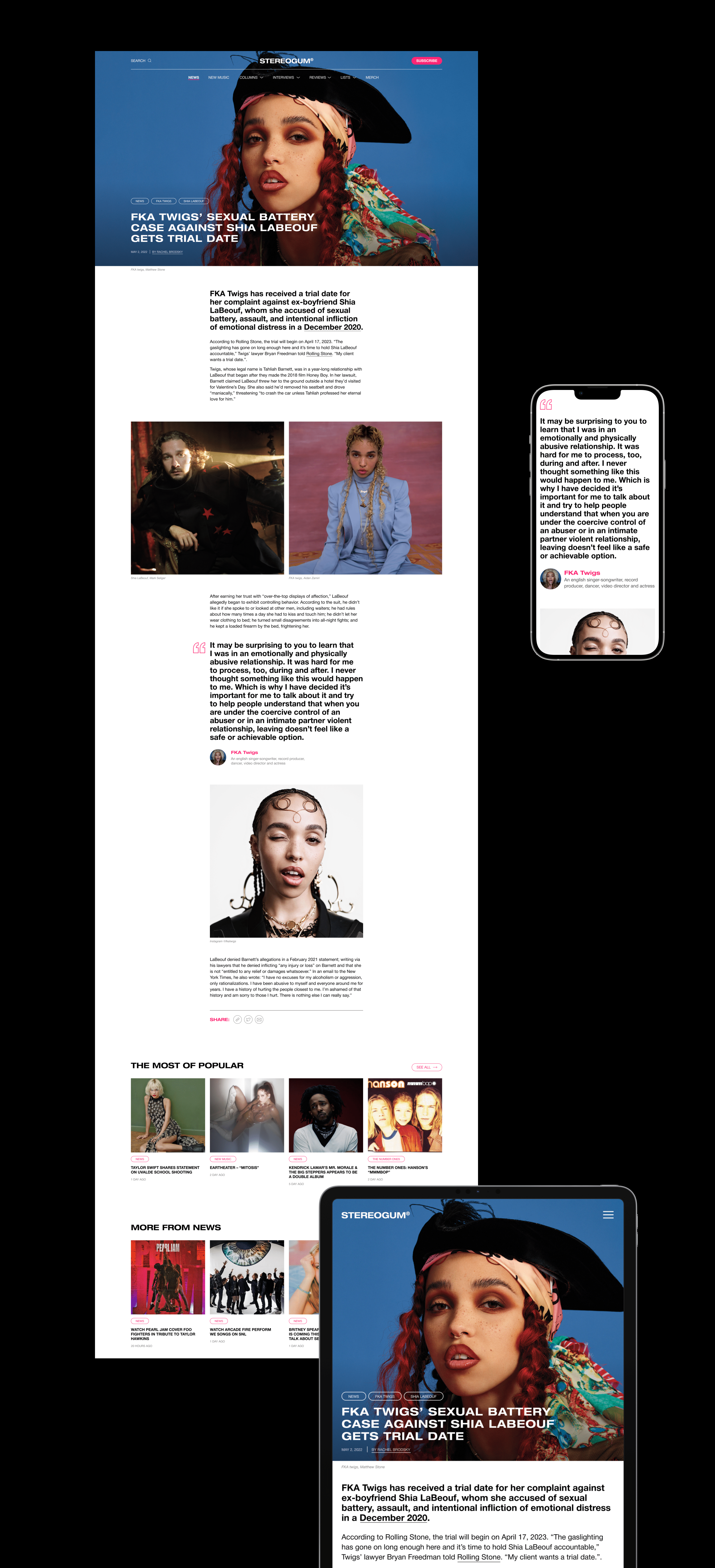 STEREOGUM | News website redesign — Изображение №6 — Интерфейсы, Анимация на Dprofile