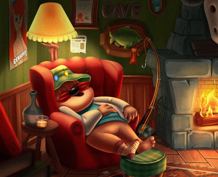 Мужское логово, иллюстрация с персонажем — Иллюстрация на Dprofile