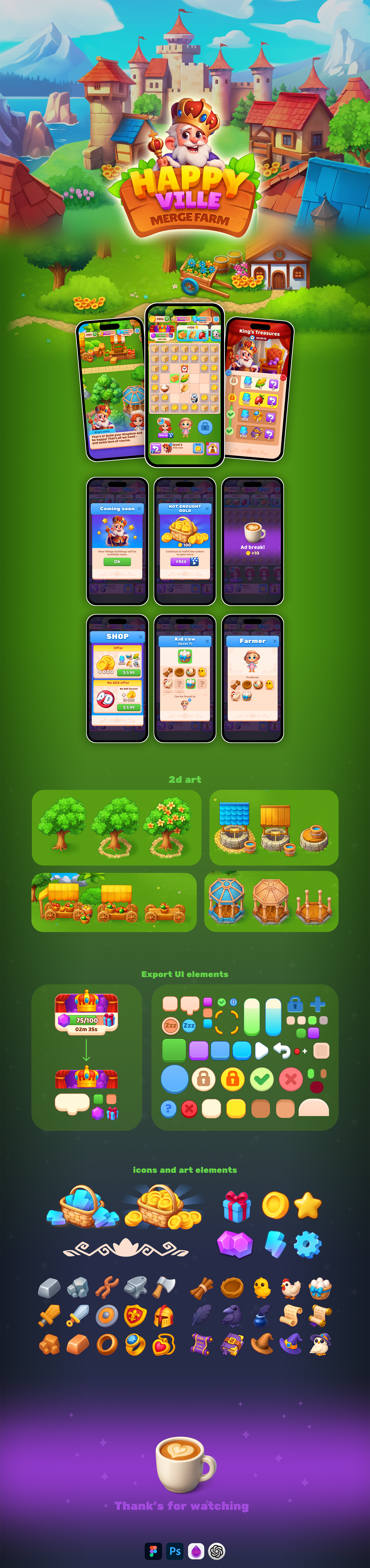 UI/UX game. HappyVille Merge Farm — Изображение №1 — Интерфейсы, Иллюстрация на Dprofile