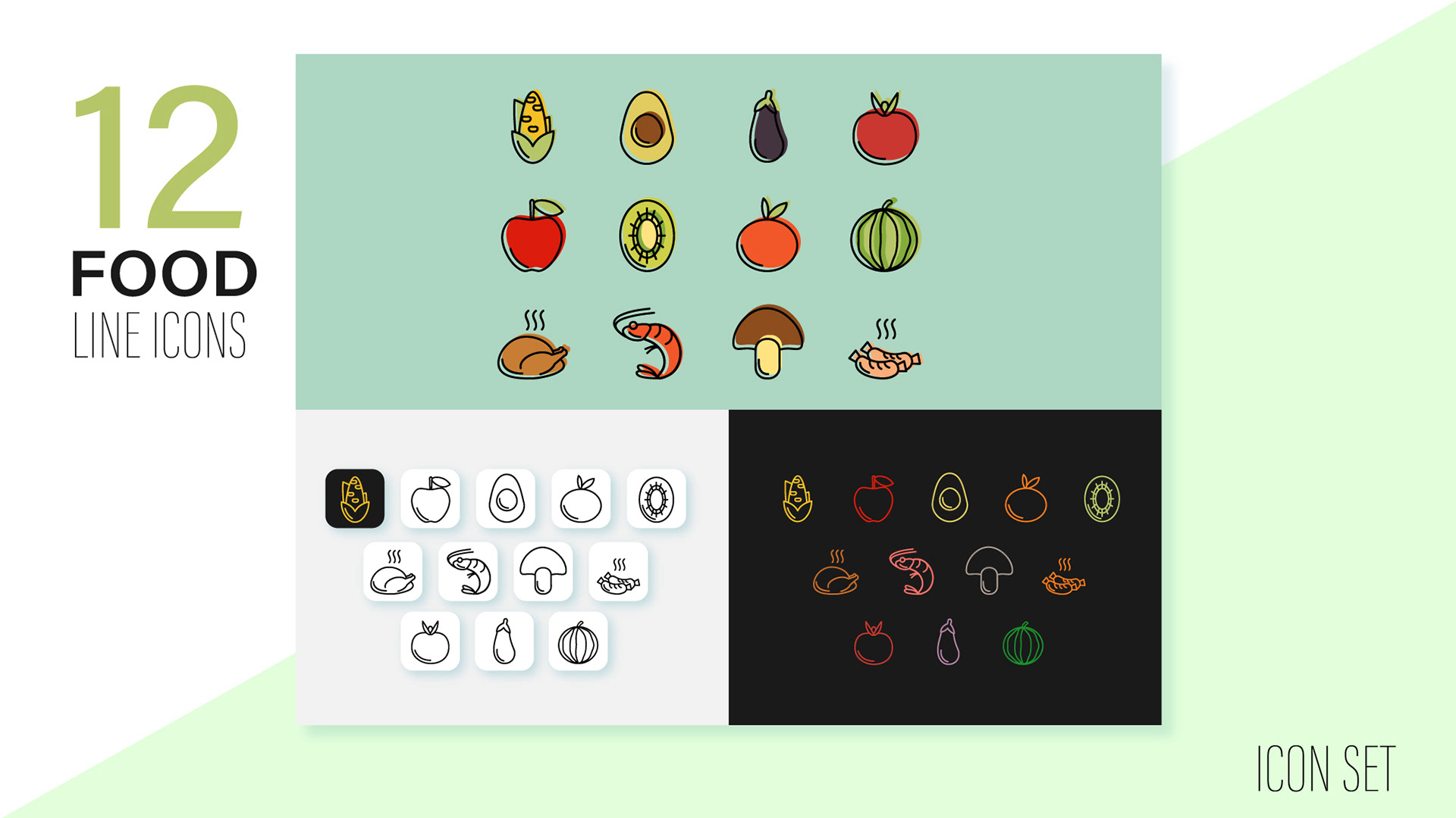 12 Food Line Icons — Изображение №1 — Графика, Маркетинг на Dprofile