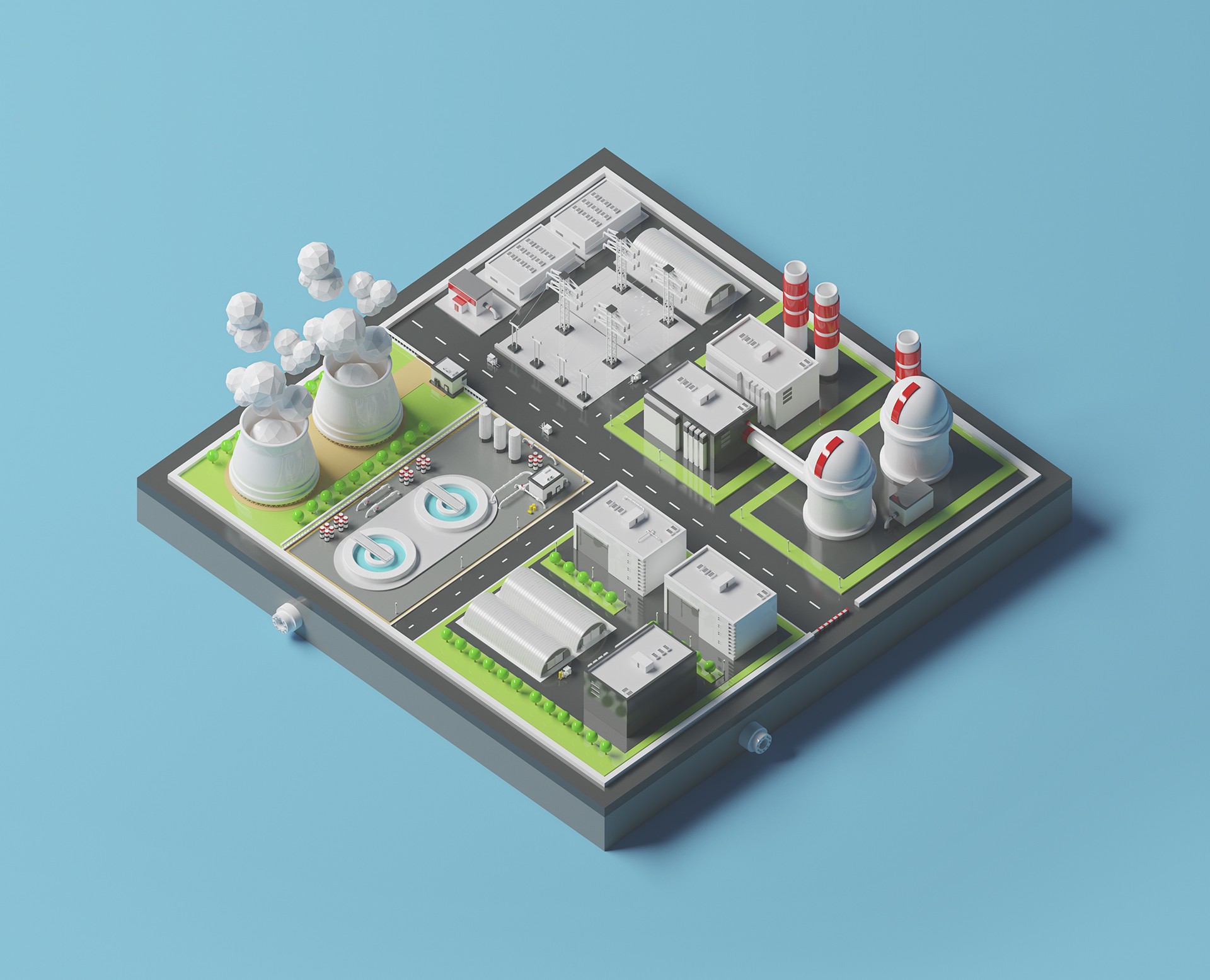 Nuclear plant station LowPoly — Иллюстрация, 3D на Dprofile