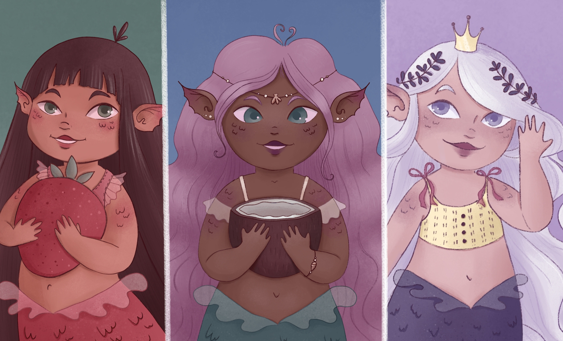 Mermaid Hair: персонажи для упаковки детского шампуня — Изображение №1 — Брендинг, Иллюстрация на Dprofile