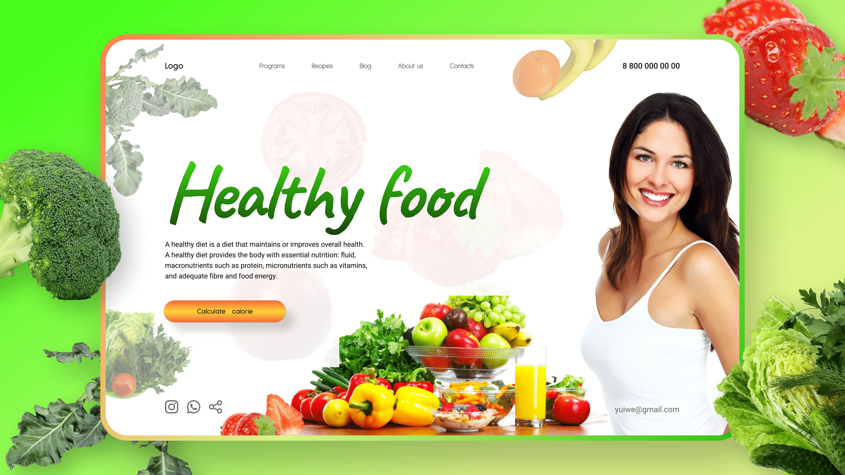 Первый экран для Landing page "Healthy food" — Изображение №1 — Интерфейсы на Dprofile