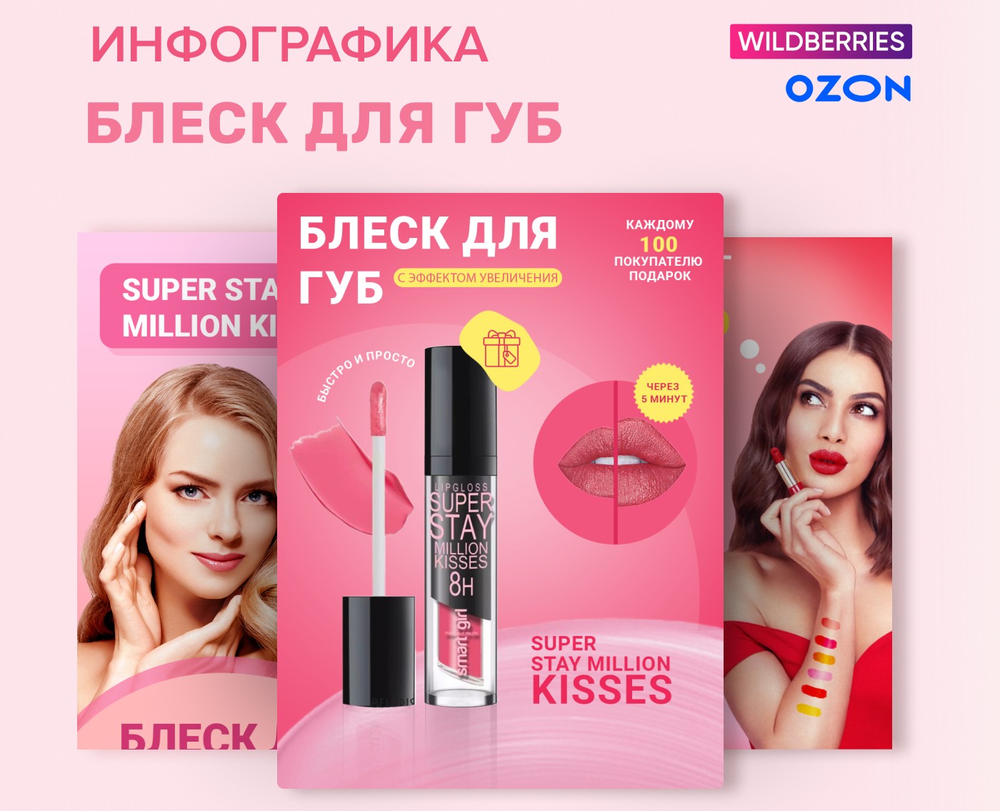 Дизайн карточек товара Блеск для губ — Маркетинг на Dprofile