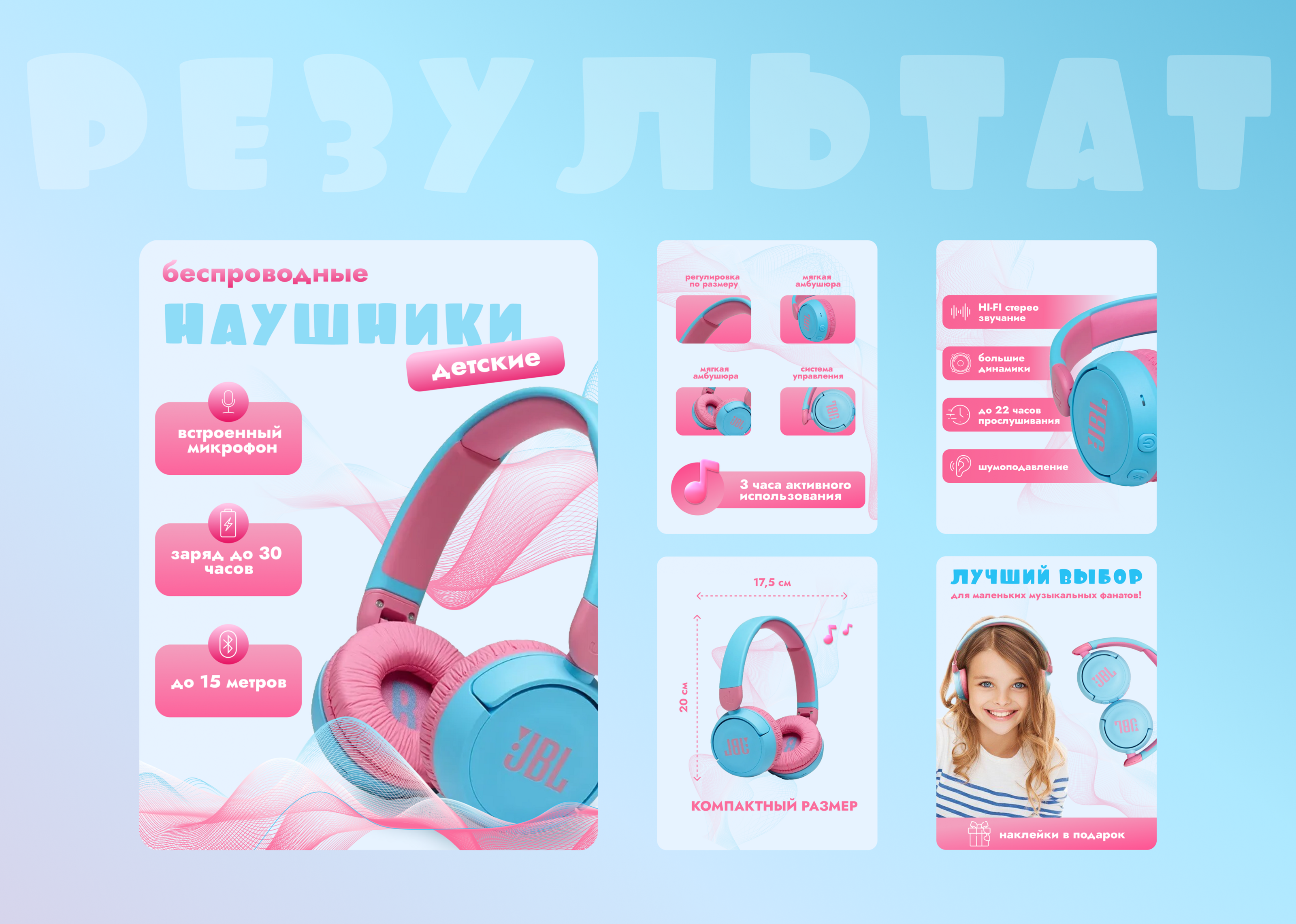 Инфографика для Wildberries (детские наушники) — Изображение №3 — Графика, Маркетинг на Dprofile