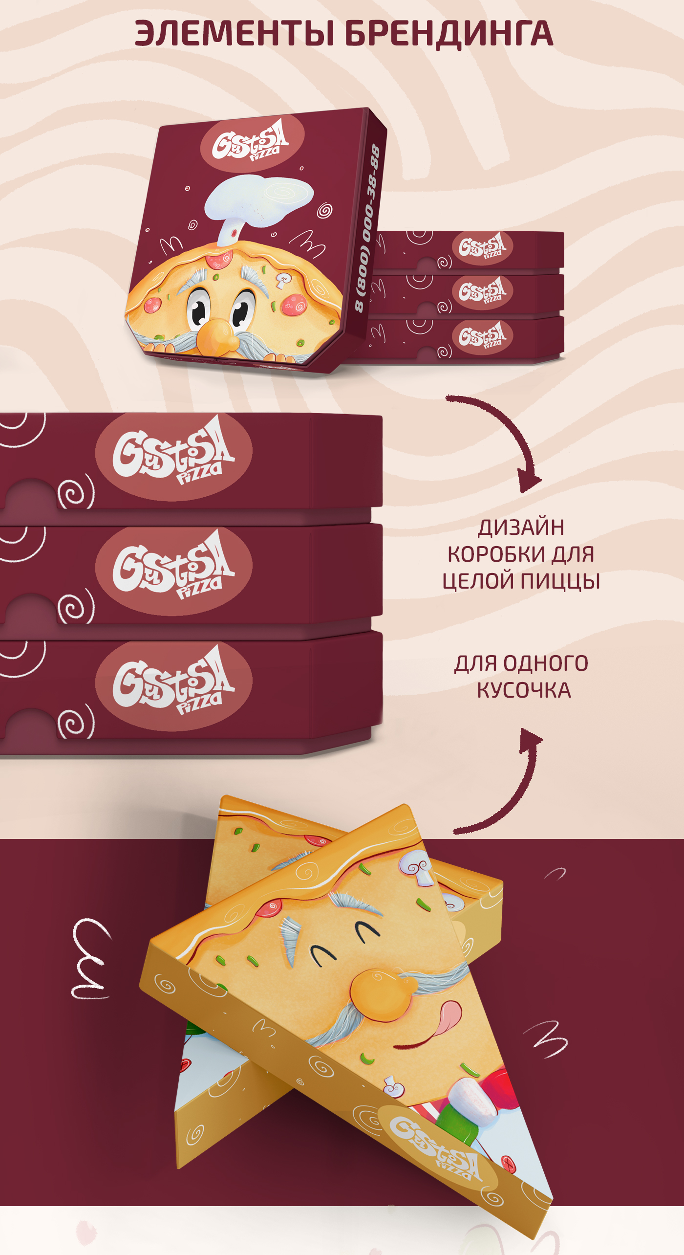 Бренд-персонаж для пиццерии "Gustosa pizza" — Изображение №5 — Брендинг, Иллюстрация на Dprofile