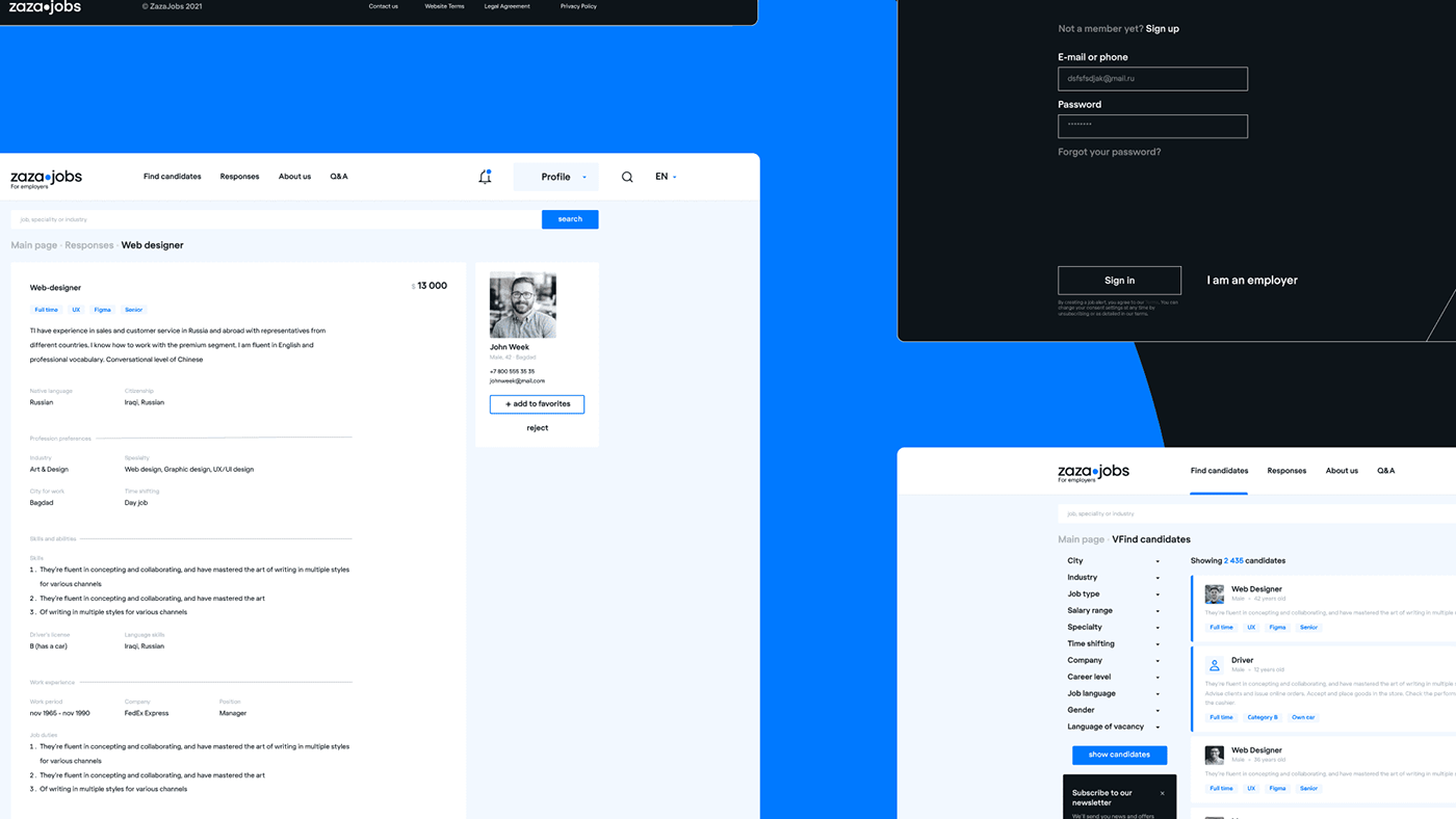 ZAZA.jobs | job search website — Изображение №6 — Интерфейсы на Dprofile