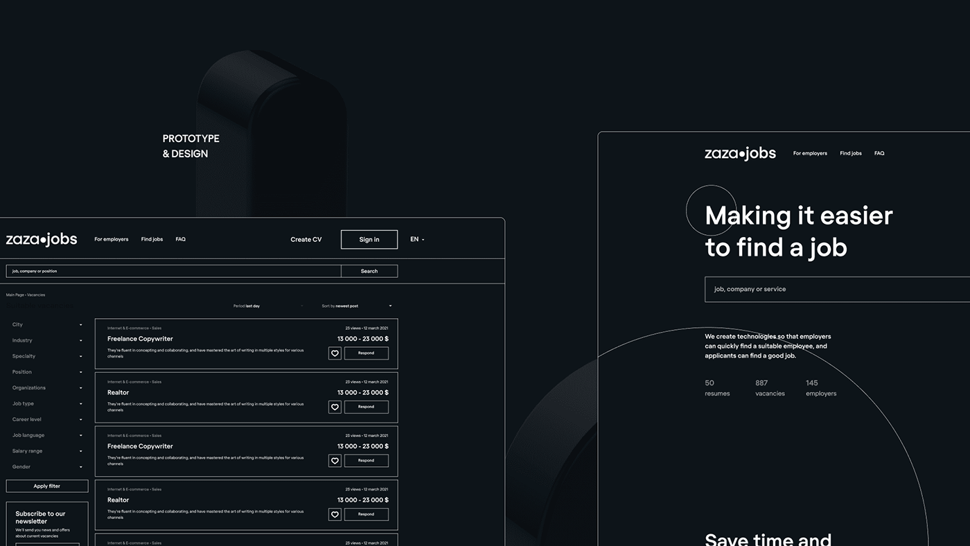 ZAZA.jobs | job search website — Изображение №3 — Интерфейсы на Dprofile