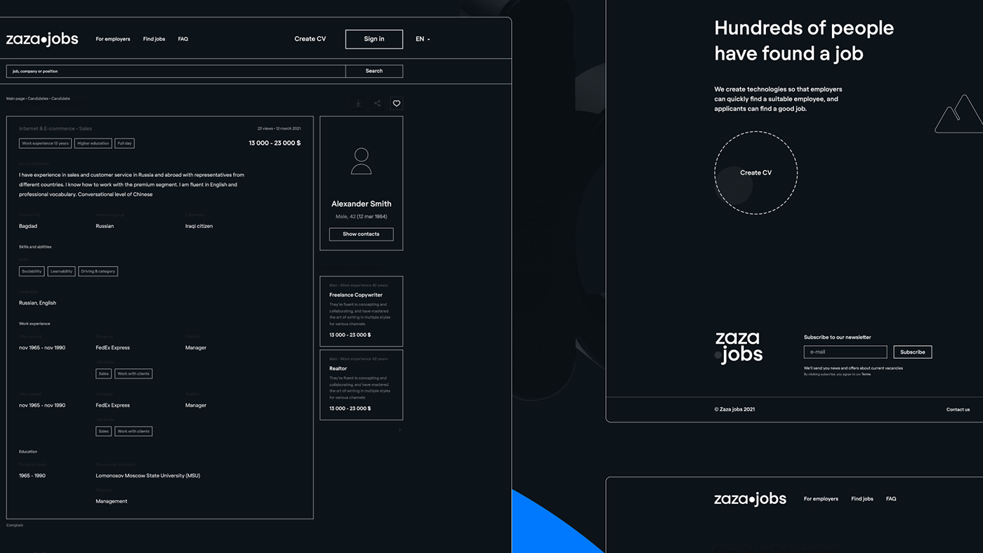 ZAZA.jobs | job search website — Изображение №5 — Интерфейсы на Dprofile